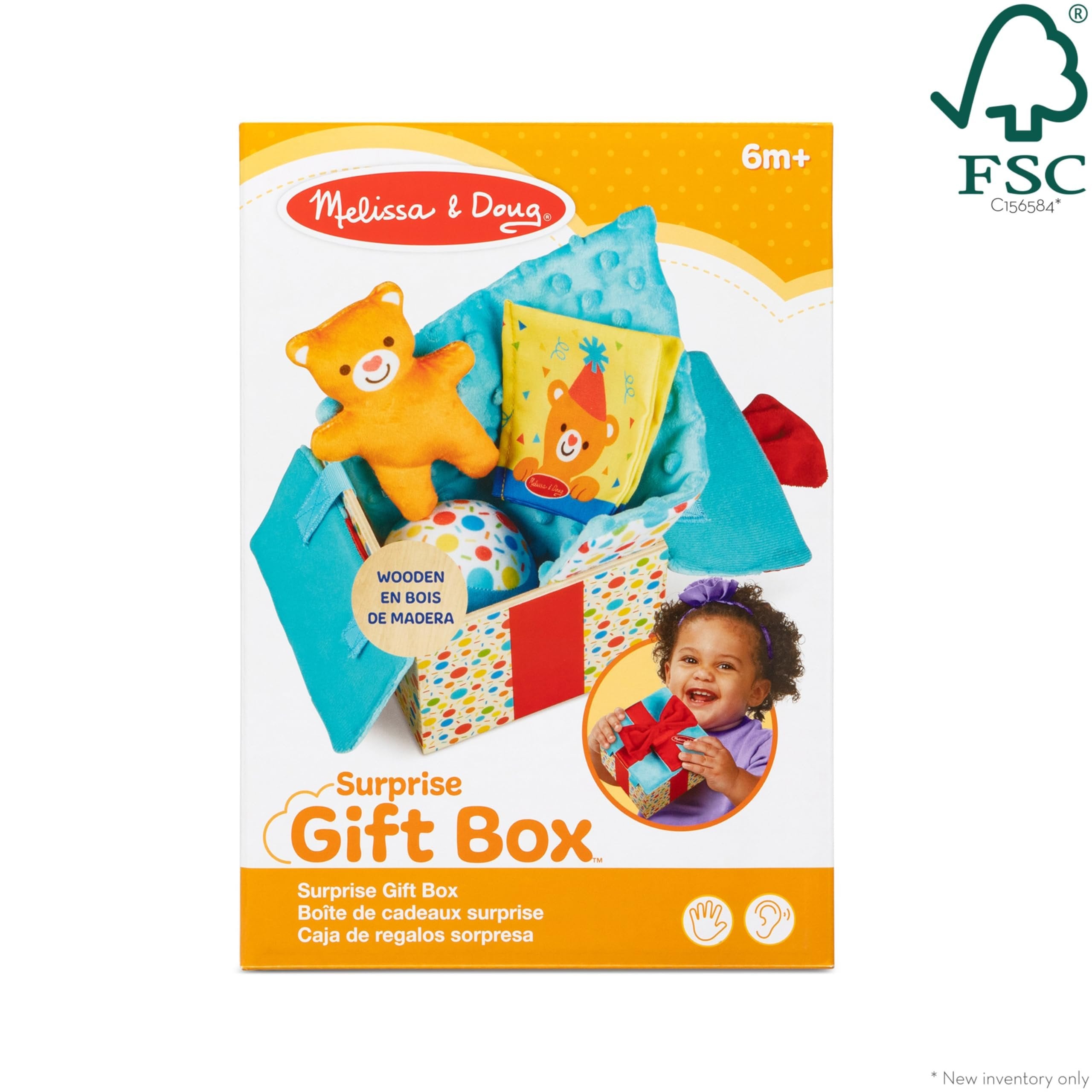 Melissa & Doug Wooden Surprise Gift Box Infant Toy (5 Pieces) Baby Toy Gift Set, Tactile Sensory Toy for Babies and Toddlers - FSC-Certified Materials
