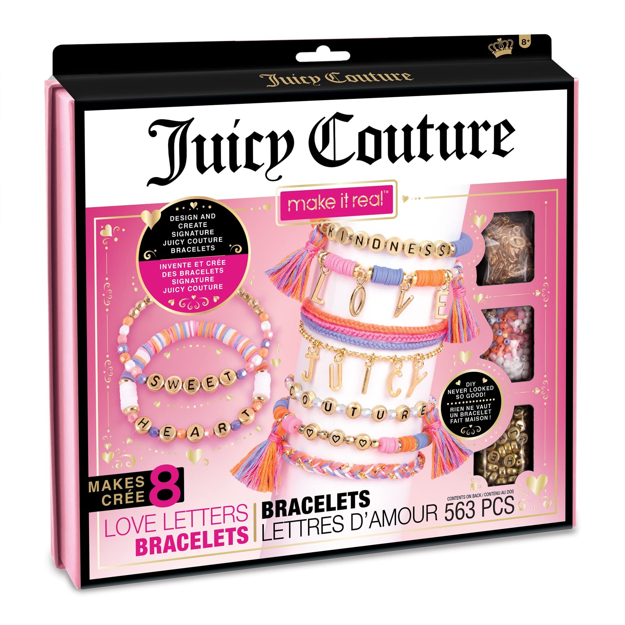 Make It Real - Juicy Couture Love Letters Bracelet Making Kit - Kids Jewelry Making Kit - DIY Charm Bracelet Making Kit for Girls - Friendship Bracelets with Flat Clay Beads for Girls 8-10-12-14