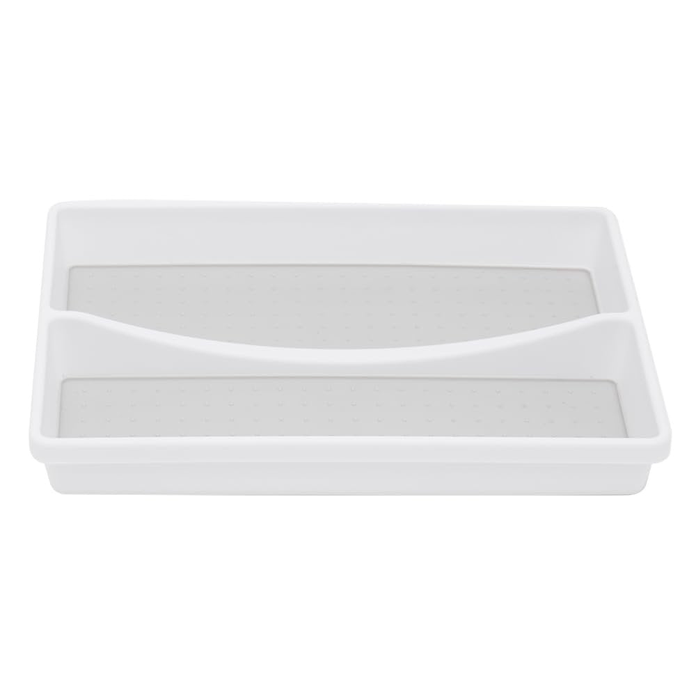 Home Basics White Multi-Purpose Home Organization Tray with 2 Spacious Compartments - 9x12, Stackable, Rubber-Lined Plastic with Soft Grip Lining and Non-Slip Feet