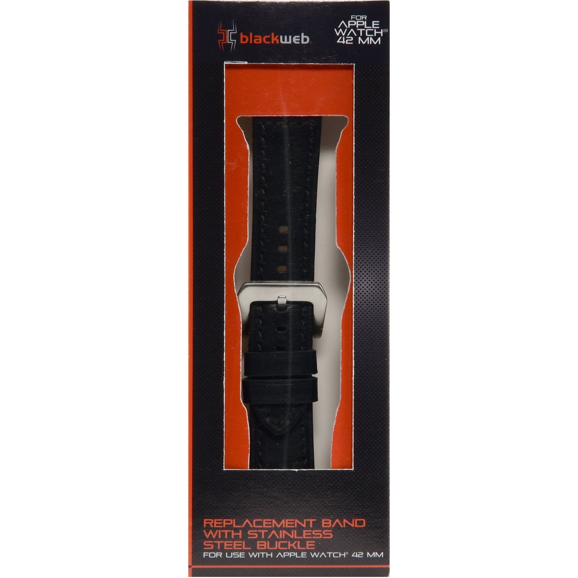 Blackweb Replacement Apple Watch Band 42 Leather, Black