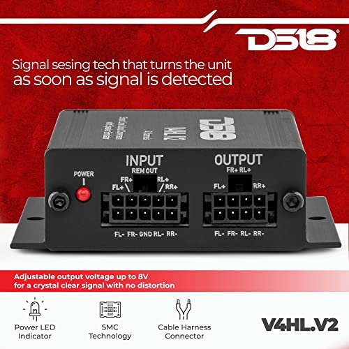 DS18 V4HL.V2 Hi/Lo Converter 4-Channel with Speaker Simulator w/Remote Turn-On Output - High-Level Speaker Signal - Car Stereo Module High to Low