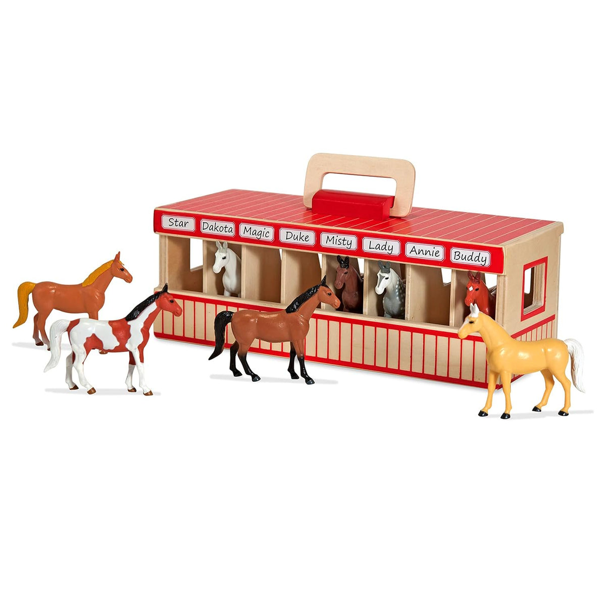 Melissa & Doug Take-Along Show-Horse Stable Wooden Barn Toy Set