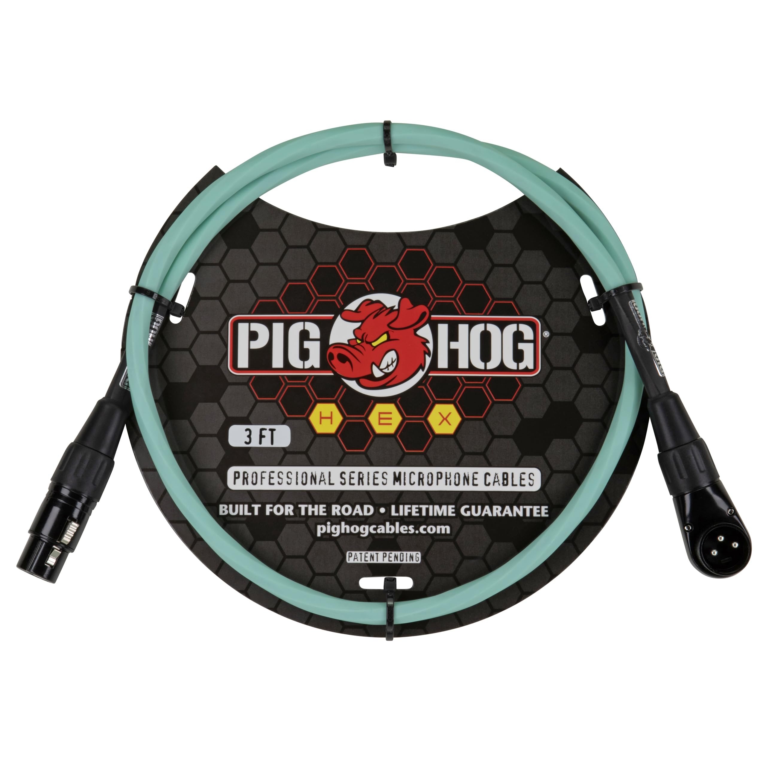 Pig Hog PHMH3SGR Hex Series 3-feet Right Angle Microphone Mic Cable 6 Sided Spiral-Extrusion PVC Sleeve XLR - Right Angle XLR Connector -Seafoam Green