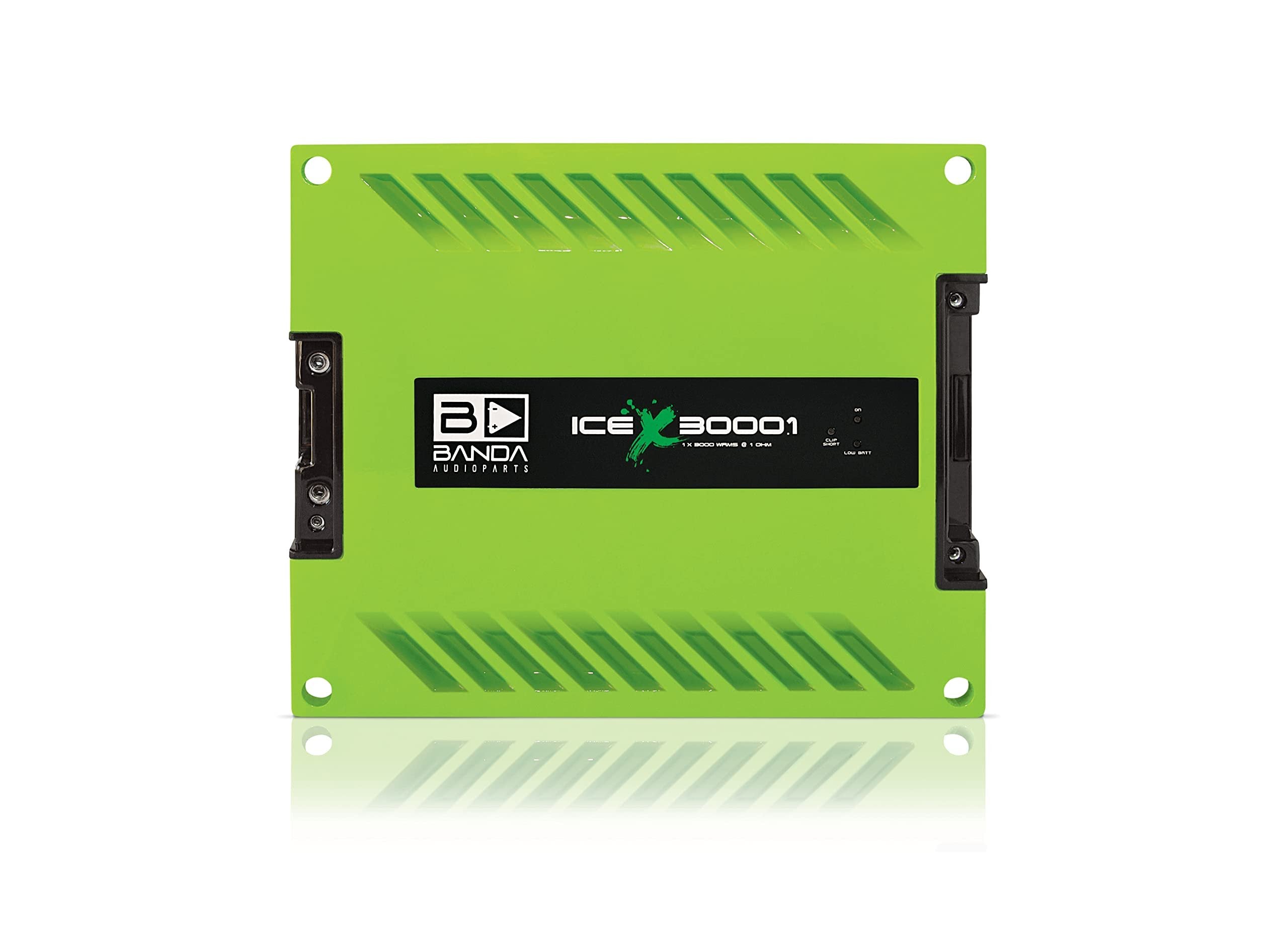 BANDA 1-Ch.Vehicle Audio Bass Amplifier - 3000WRMS High-Powered Mono Bass Amp w/Subsonic Filter and Low Pass Filter Stable at 1 ohm, LED Indicators, Sound Specialization, Green - BANDA ICEX3000.1GREEN