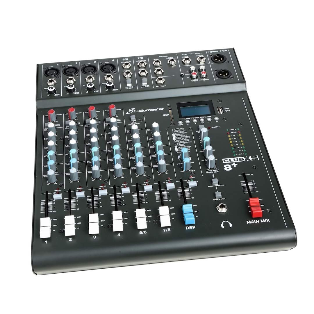 STUDIOMASTER CLUBXS8 8-Inputs 4 Mic / 2 Stereo Channel Audio Mixer Analog Mixing Console with Mix Board DSP USB MP3 8 inputs 4 mic channels 2 stereo channels