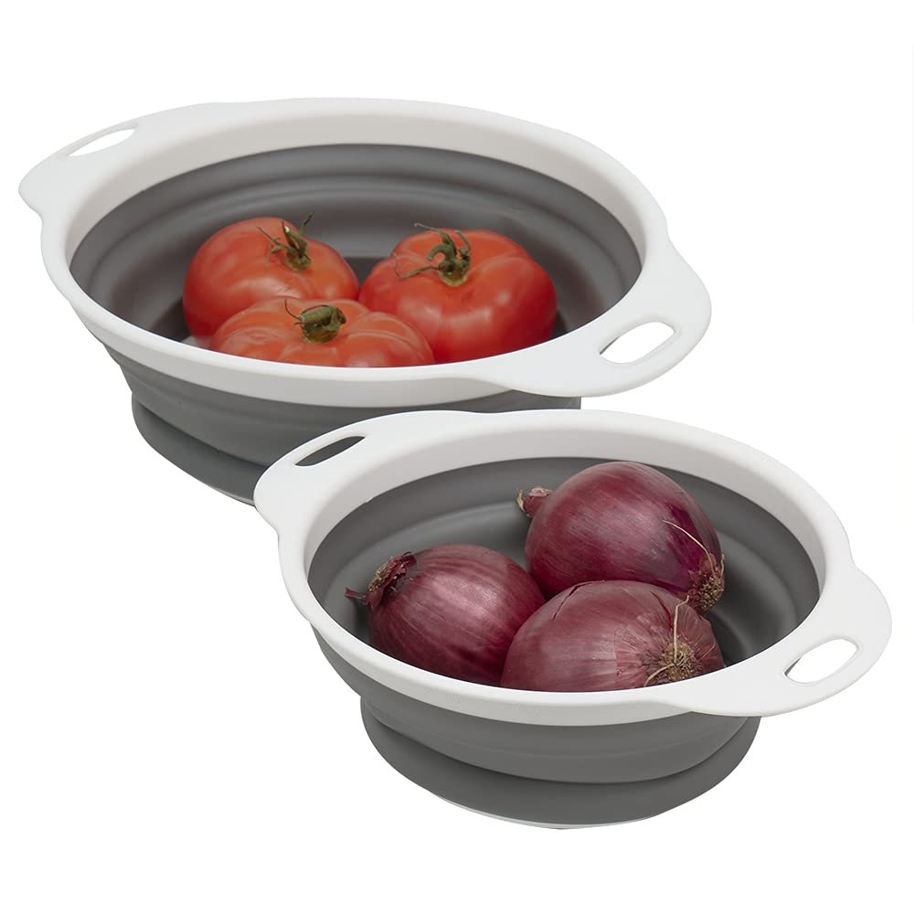 Home Basics 2 Piece Set Silicone Folding Collapsible Colander Strainer, Green