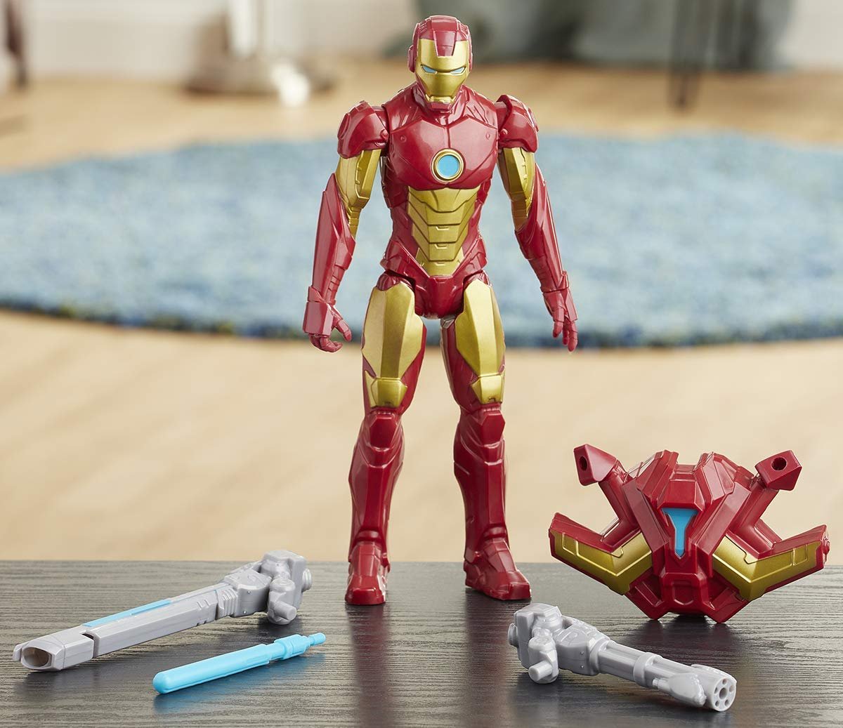 Avengers Marvel Titan Hero Series Blast Gear Iron Man Action Figure, 12-Inch Toy, with Launcher, 2 Accessories and Projectile, Ages 4 and Up, Red