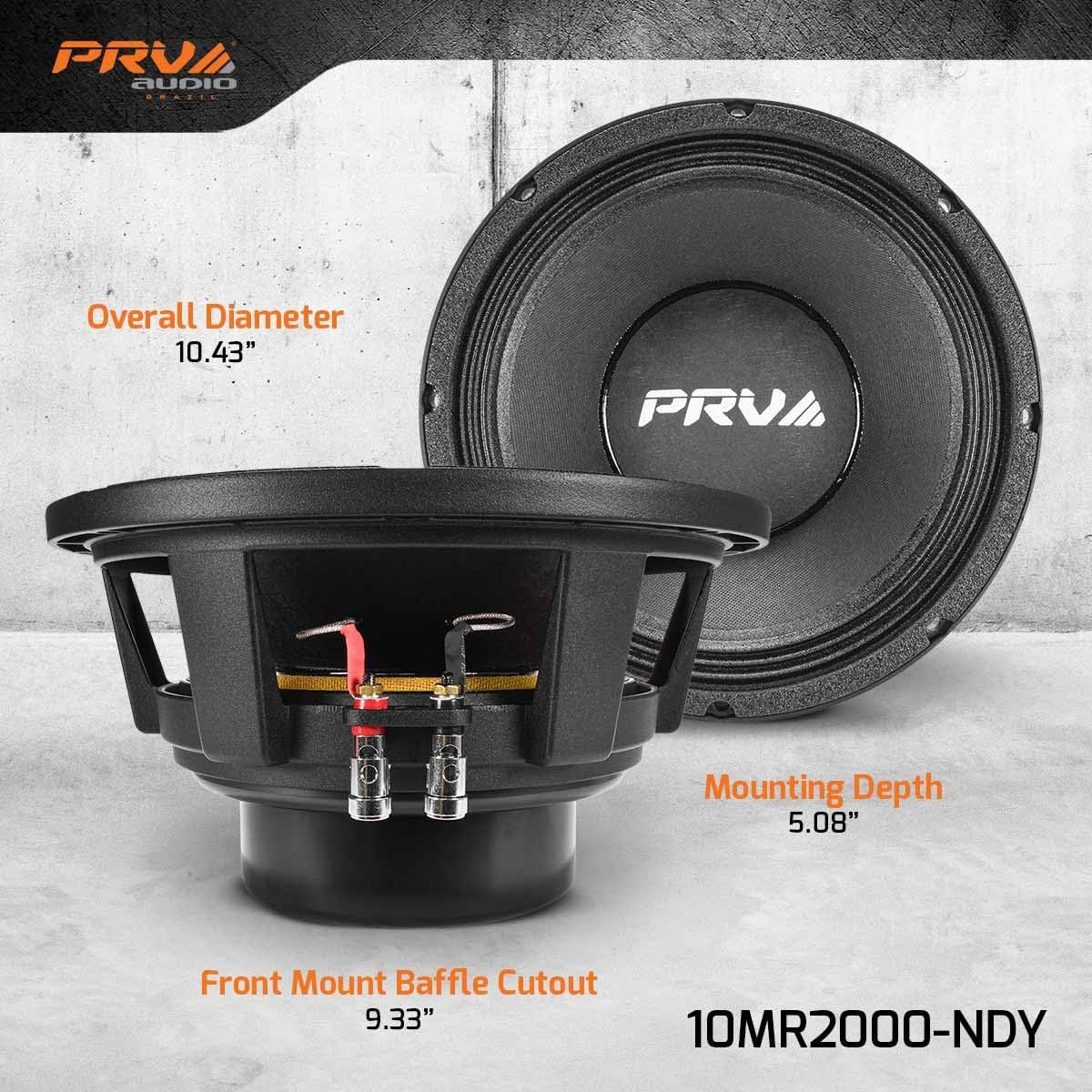 PRV AUDIO 10MR2000-NDY 10 Inch Midrange Loudspeaker, 8 Ohm, 2000 Watts Program Power, Mid Range Speaker (Single)