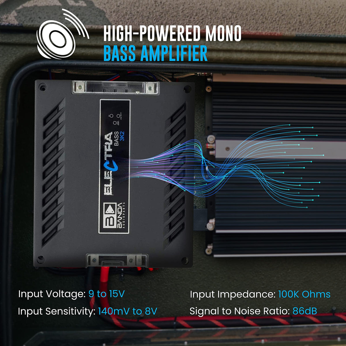 Banda Electra Bass 3K2-1 Channel 3750 Watts RMS 2 Ohm Car Amplifier