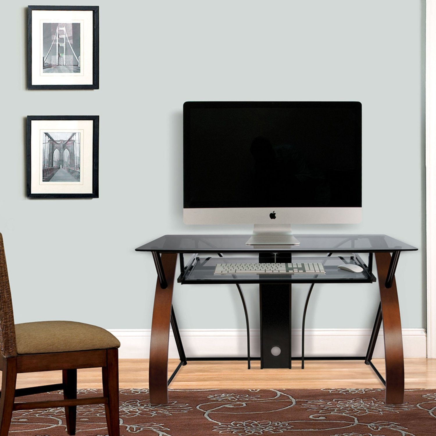 Bell'O Computer Desk with Keyboard Tray, Espresso/Black