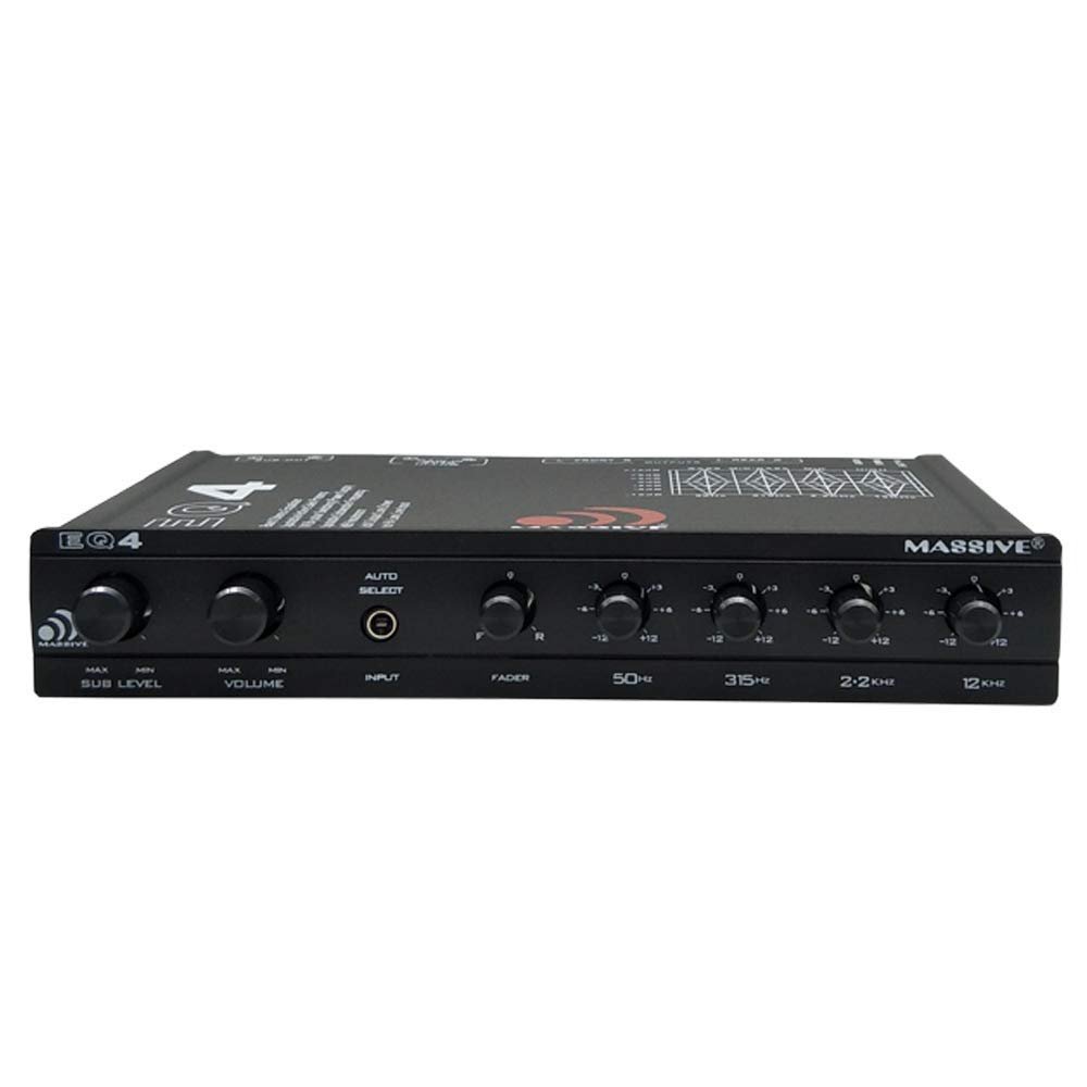 Massive Audio EQ4 Car Equalizer with 4 Band Graphic Equalizer - AUX inputs - 8V Line Driver - 12dB Crossover
