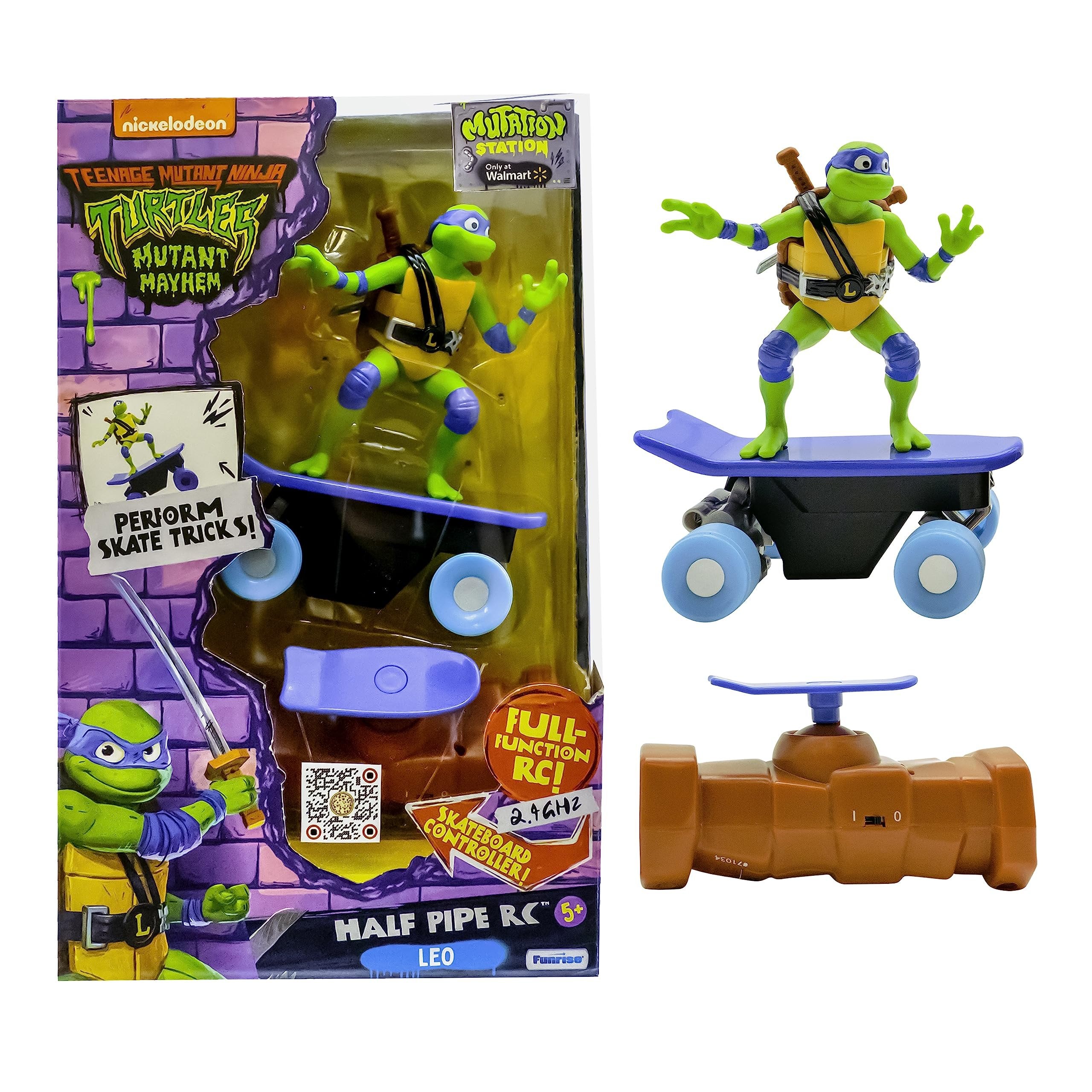 Teenage Mutant Ninja Turtles Toy, Leonardo Half Pipe RC Skate Vehicle, 2.4 GHz Skateboard Controller, Mutant Mayhem TMNT Remote Control Toy for Kids, Ages 3+