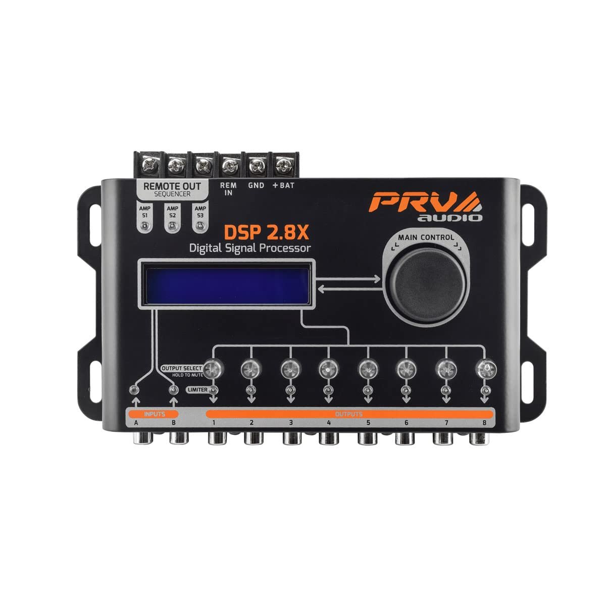 PRV AUDIO Car Audio DSP 2.8X Digital Crossover and Equalizer 8 Channel Full Digital Signal Audio Processor DSP with Sequencer Remote Relay