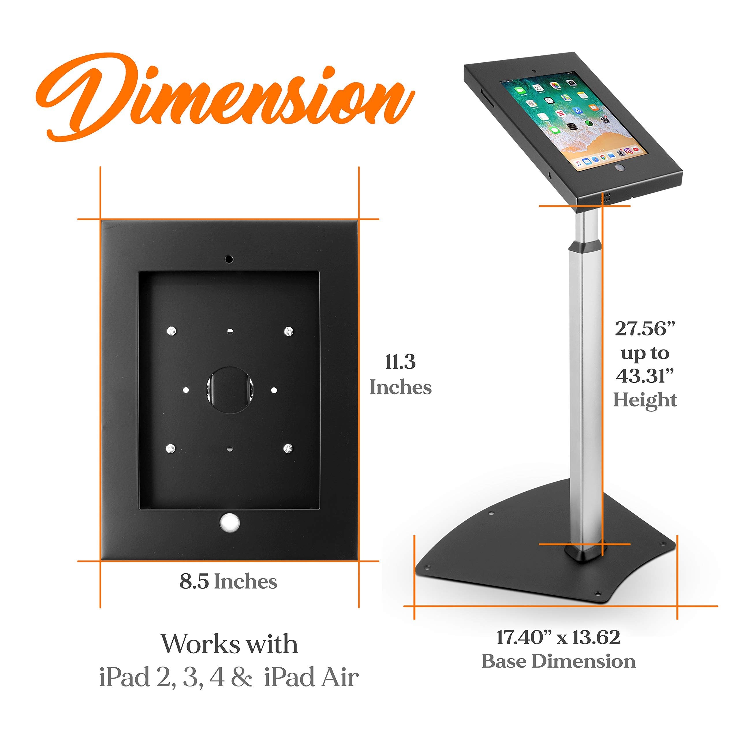 Pyle PSPADLK55 Tamper-Proof Anti-Theft iPad Kiosk Safe Security Public Floor Stand, Holder, Public Display Case with Adjustable Height & Cable Management for iPads 2/3/4/Air , Black