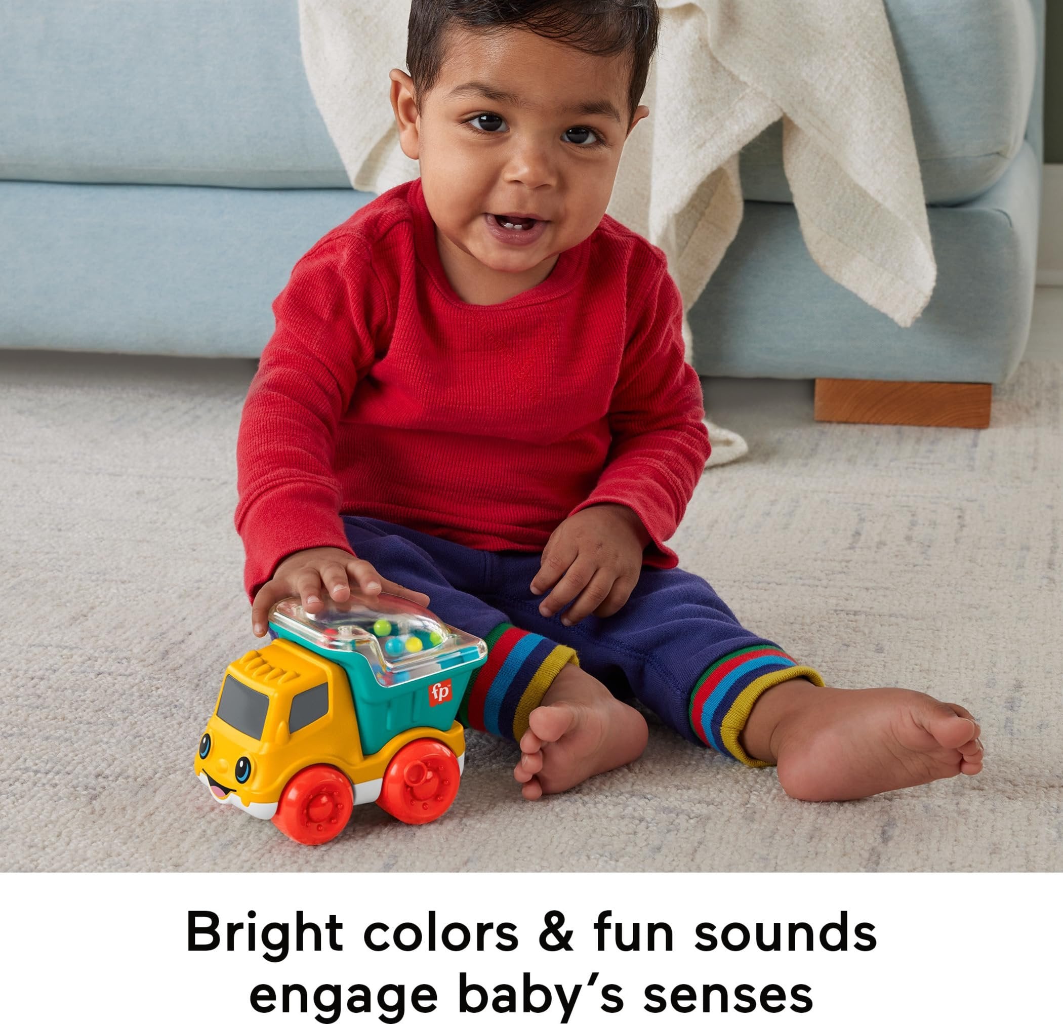 Fisher-Price Baby Toy Poppity Pop Dump Truck Push-Along Vehicle with Fine Motor Activities For Infants Ages 6+ Months