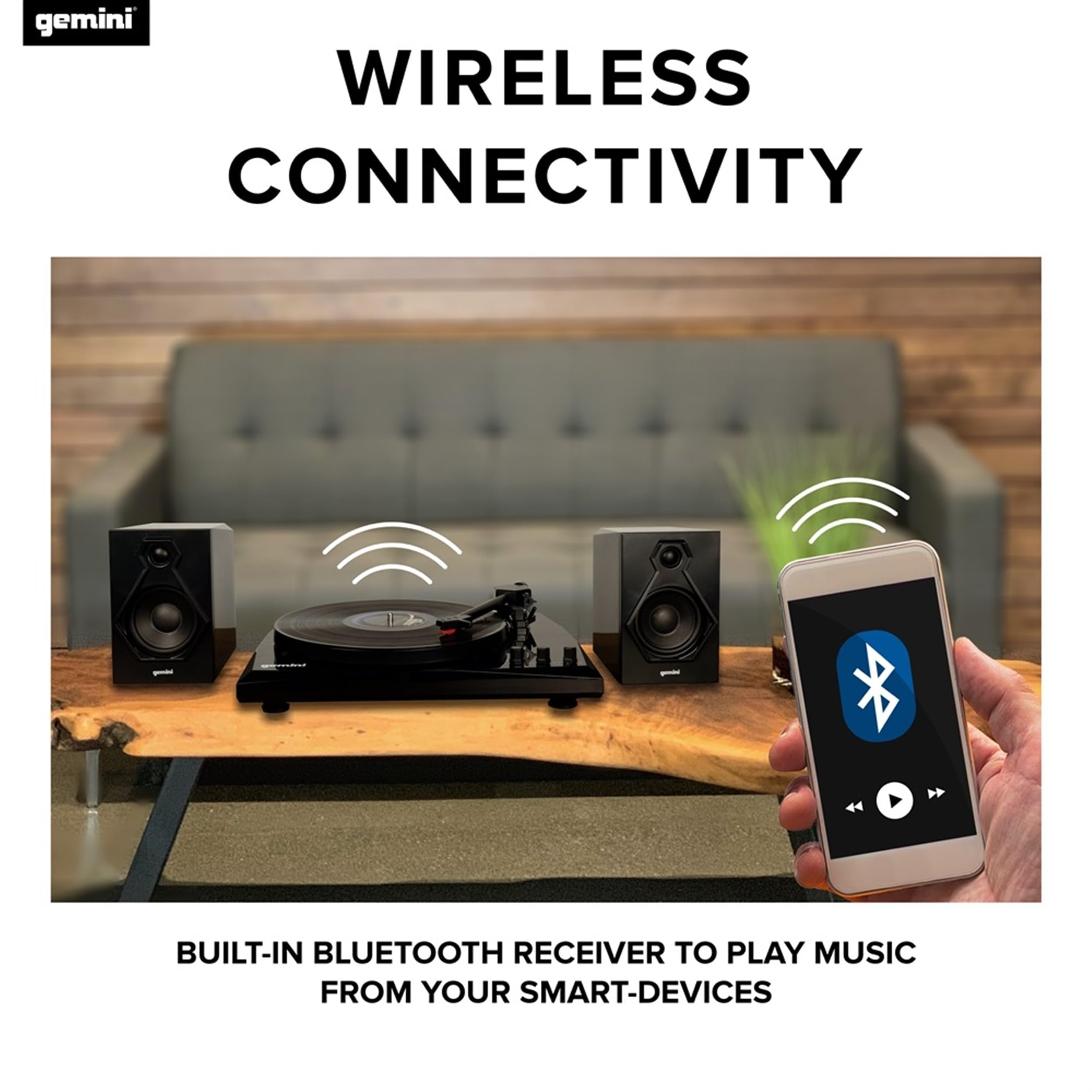 Gemini Sound TT-900 - Classic Black 3-Speed Turntable with Pitch Adjustment, Bluetooth Connectivity, and High-Fidelity Stereo Sound