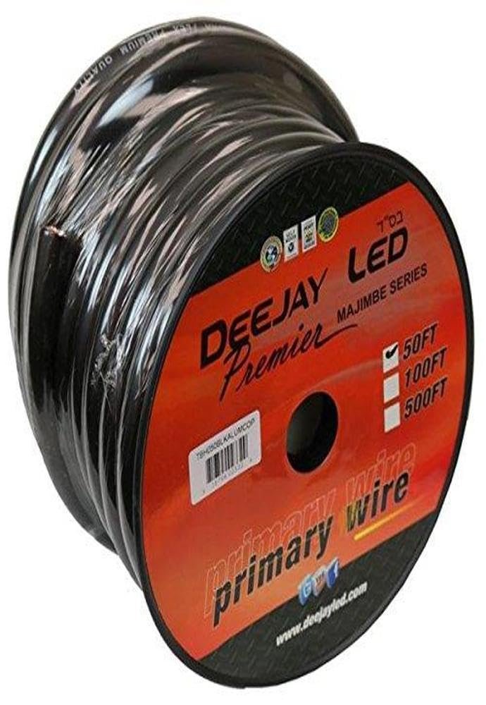 DEEJAY LED 0-Gauge 50 Foot Black Aluminum Copper Ca