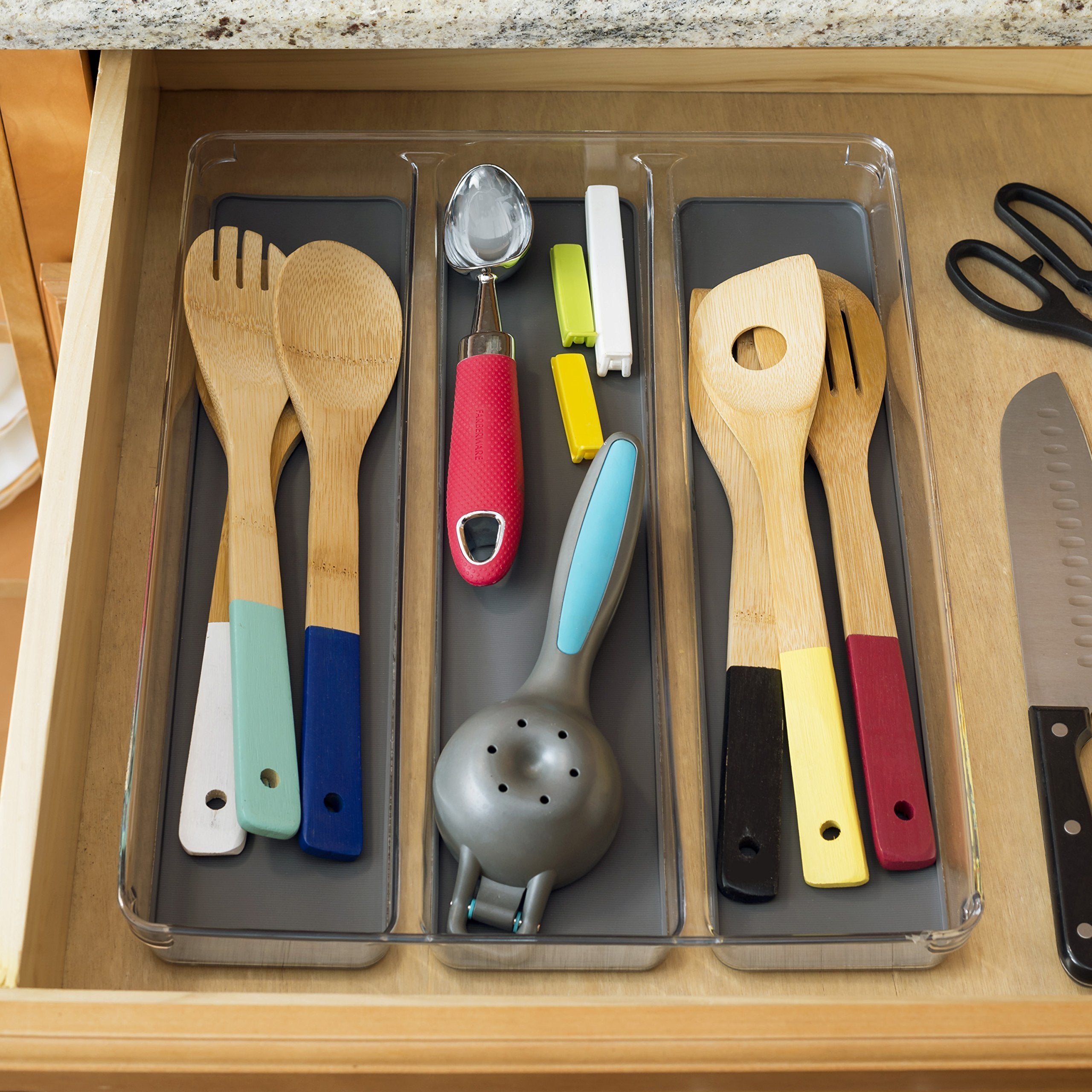 Home Basics 3 Section Plastic Drawer Organizer Rubber Lined Bottom for Efficient Home and Office Storage