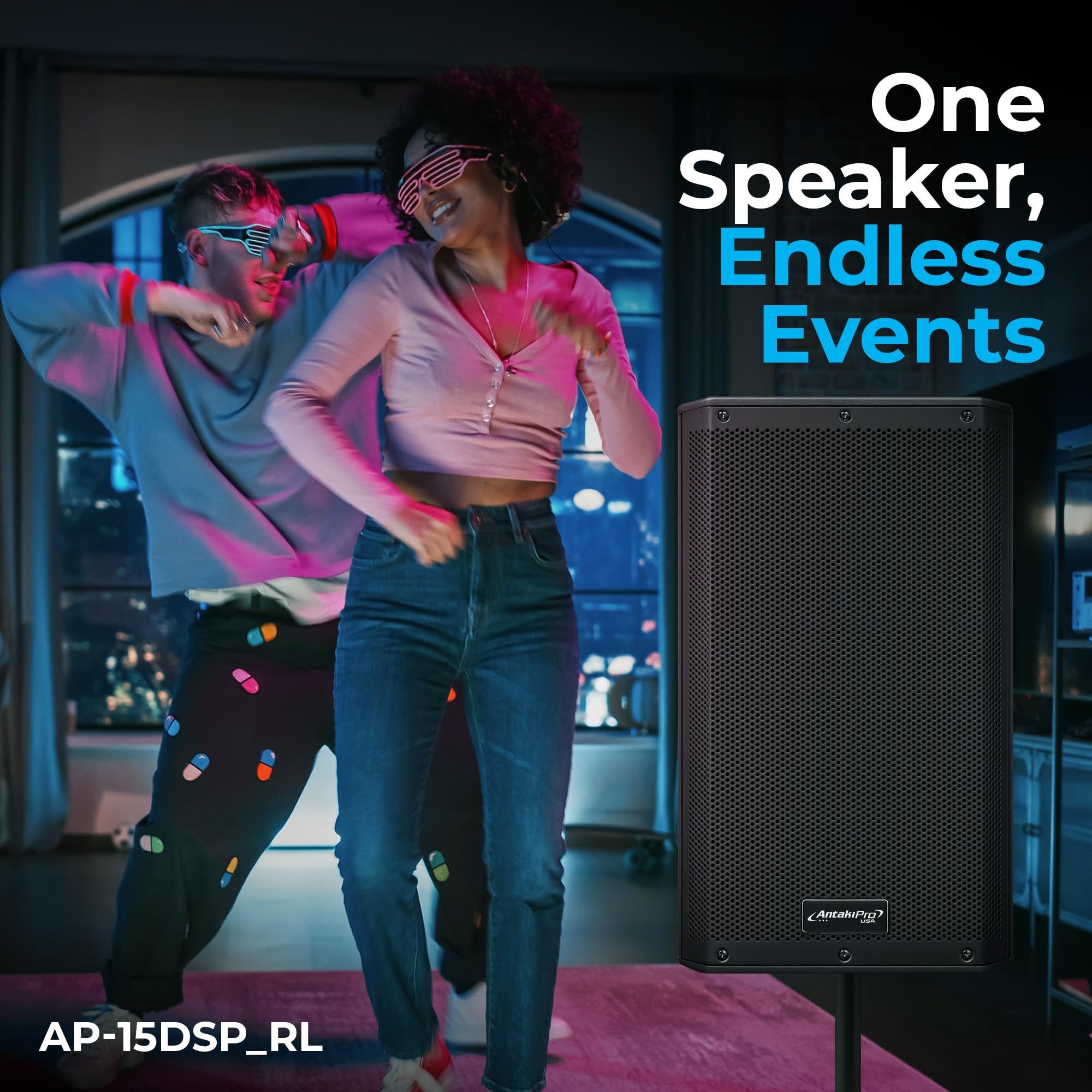 ANTAKIPRO 15-Inch 2-Way Active Loudspeaker - 2000W 4 Ohms Wireless Speaker with USB Inputs, Digital Signal Processing, TWS, XLR & RCA, Loud Outdoor Bluetooth Speaker Suitable for DJs & Sound Systems