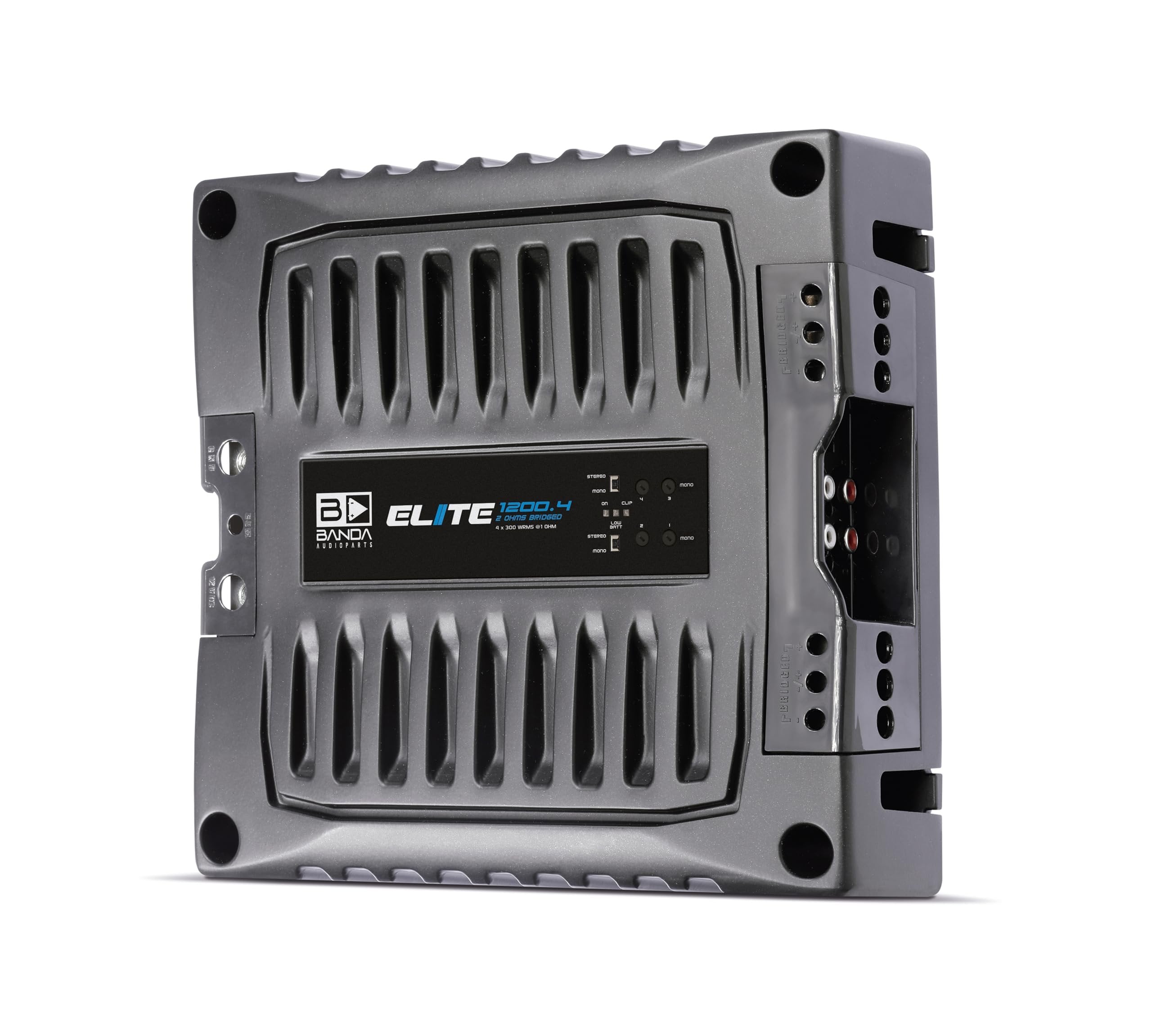 BANDA Audioparts ELITE1200.41OHM 4-Channel Vehicle Audio Amplifier 4 x 300 Wrms 1-Ohm Car Amp D Class High-Powered Mono Amplifier Subsonic Low Pass Filter Stable LED Indicators Sound - 1200.41OHM
