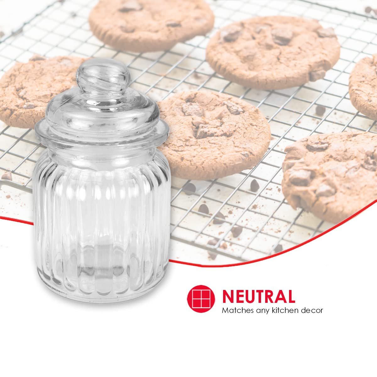 Home Basics Multi-Purpose 8 oz. Rippled Glass Mini Pantry Storage Jar with Dome Lid, Clear