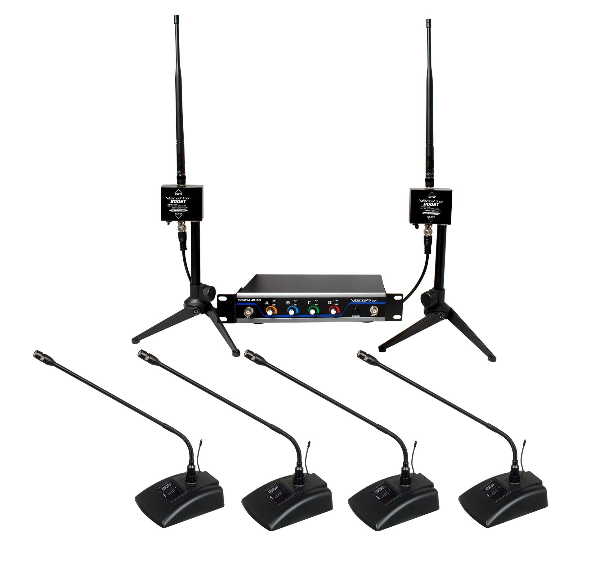 VocoPro Transmitters, Boost-Conference-4 /600ft. Long-Range, Digital Wireless Microphone Package