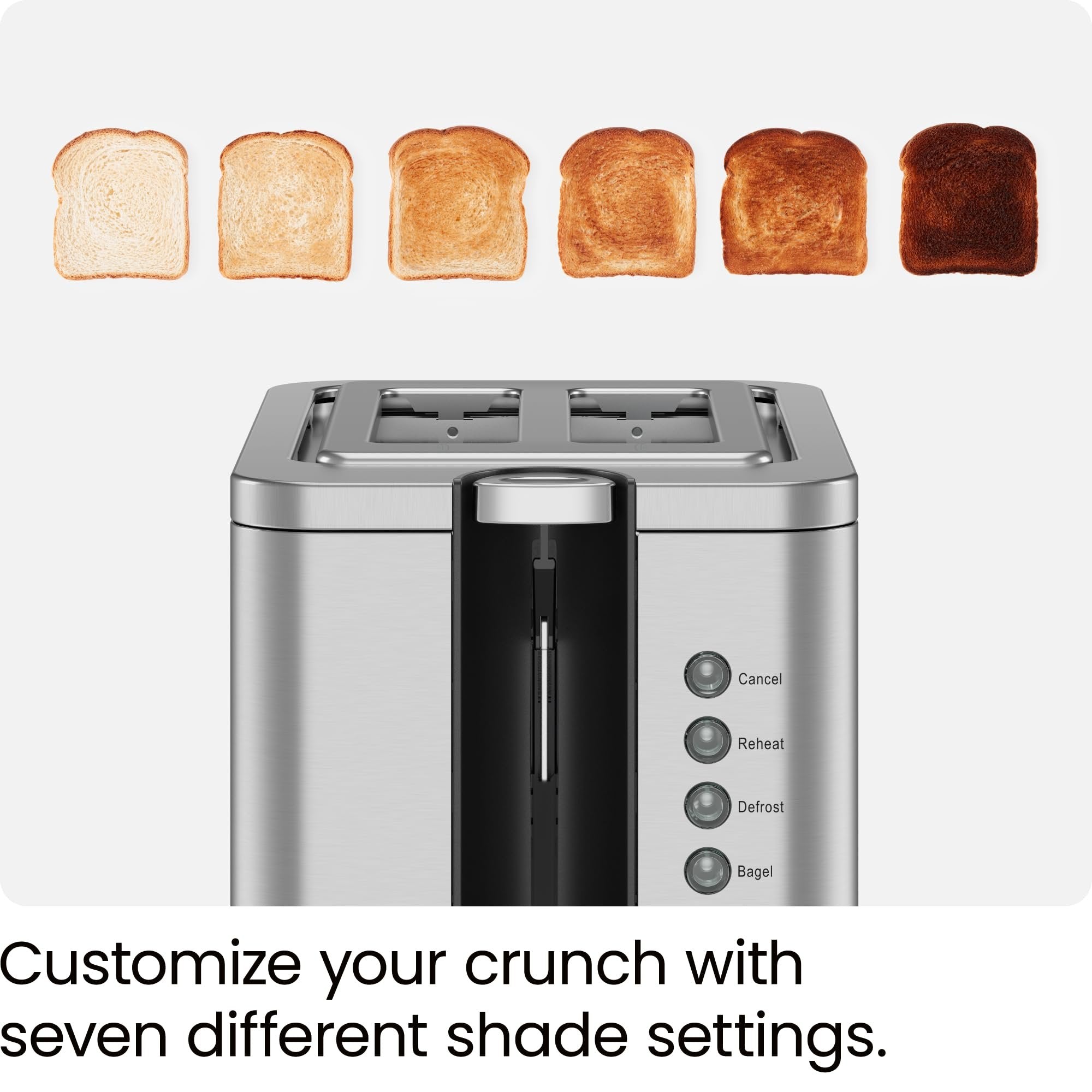 Chefman 2-Slice Pop-Up Stainless Steel Toaster w/ 7 Shade Settings, Extra Wide Slots for Toasting Bagels, Defrost/Reheat/Cancel Functions, Removable Crumb Tray, 850W, 120V, Silver