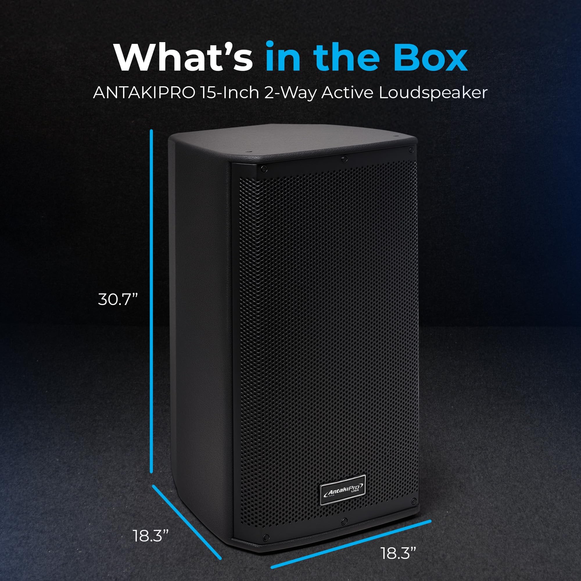 ANTAKIPRO 15-Inch 2-Way Active Loudspeaker - 2000W 4 Ohms Wireless Speaker with USB Inputs, Digital Signal Processing, TWS, XLR & RCA, Loud Outdoor Bluetooth Speaker Suitable for DJs & Sound Systems