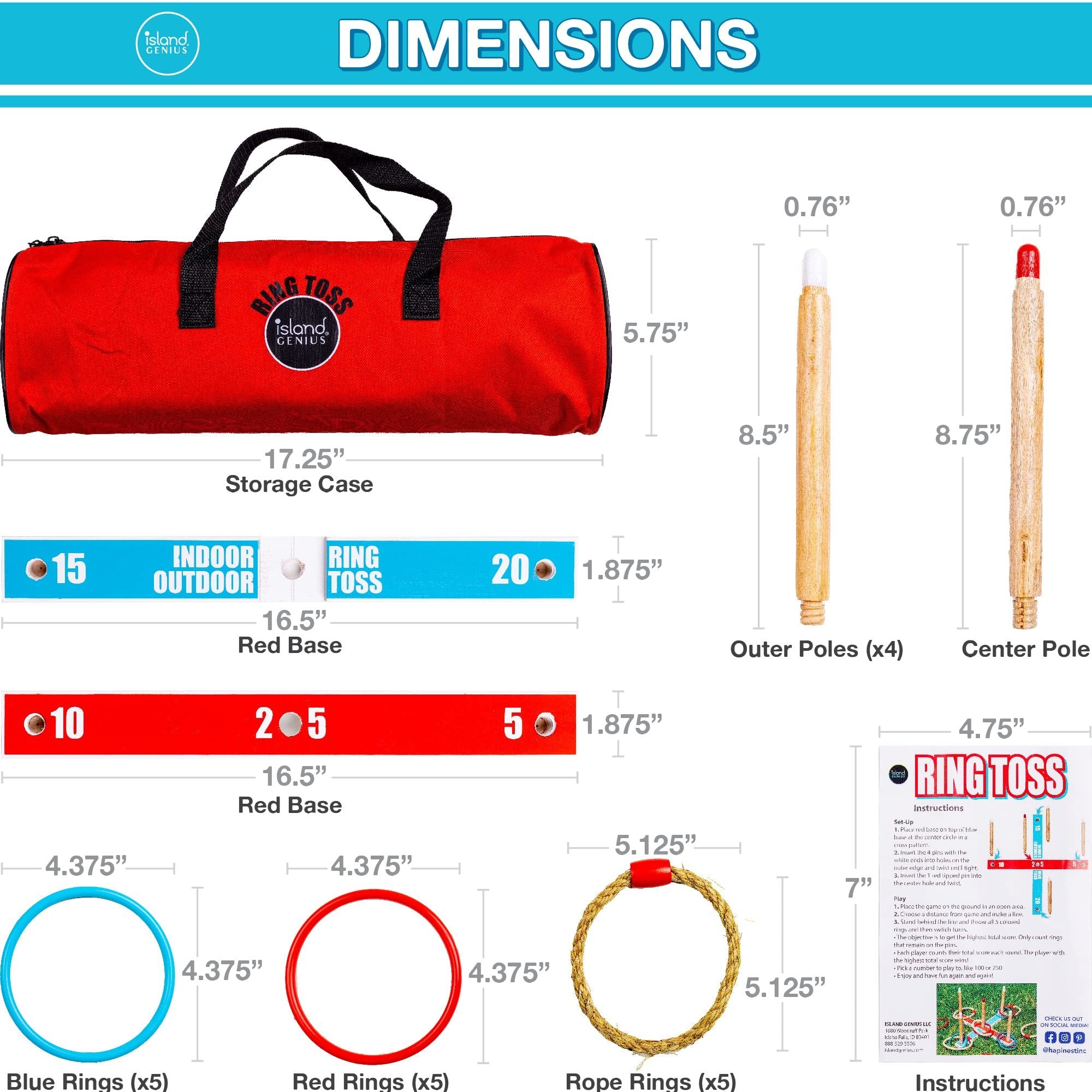 Island Genius Ring Toss Game for Kids Adults and Family | Outdoor Toys & Activities for Backyard Camping and Lawn