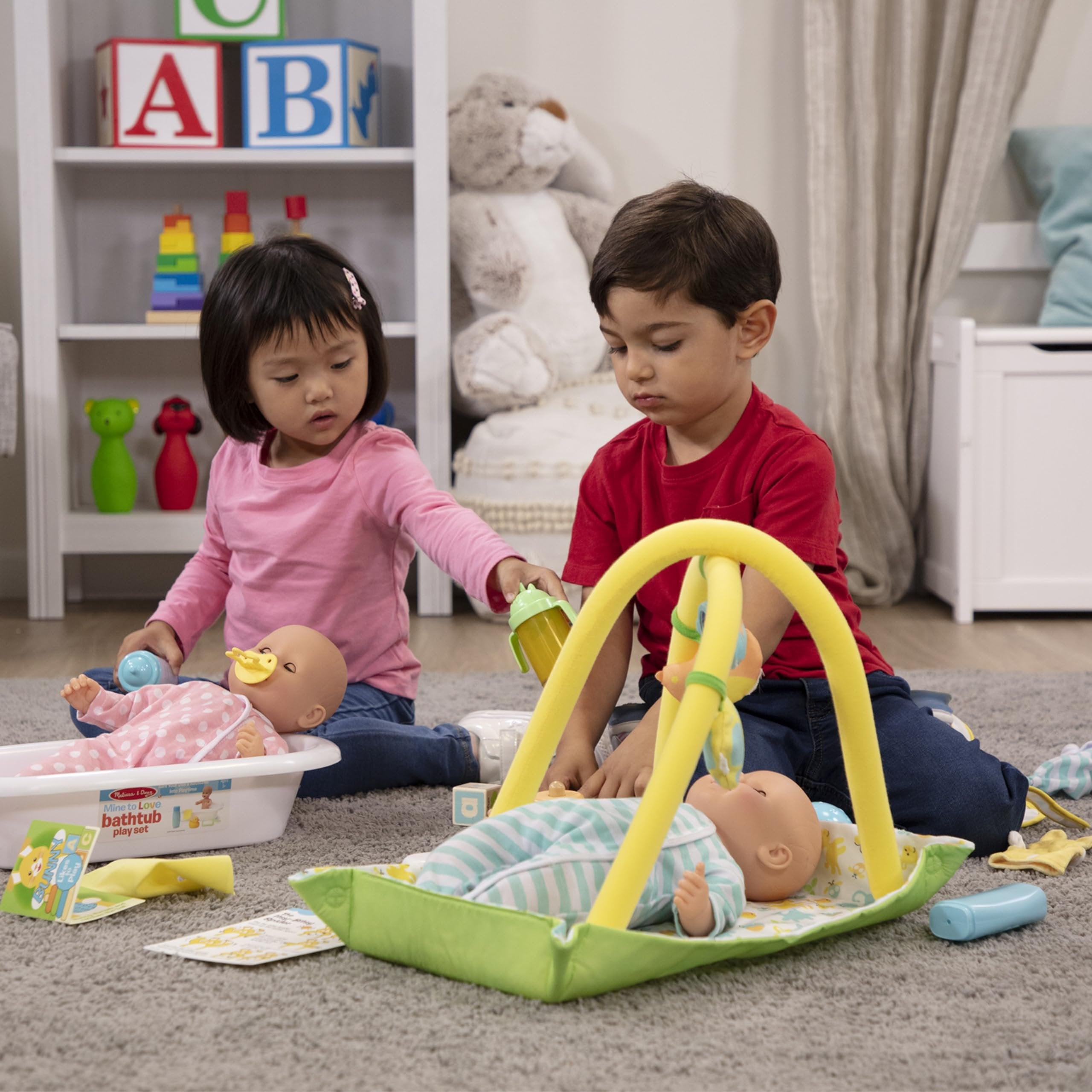 Melissa & Doug Mine to Love Toy Time Play Set for Dolls with Activity Gym, Stacker, Blocks, More (16 pcs)