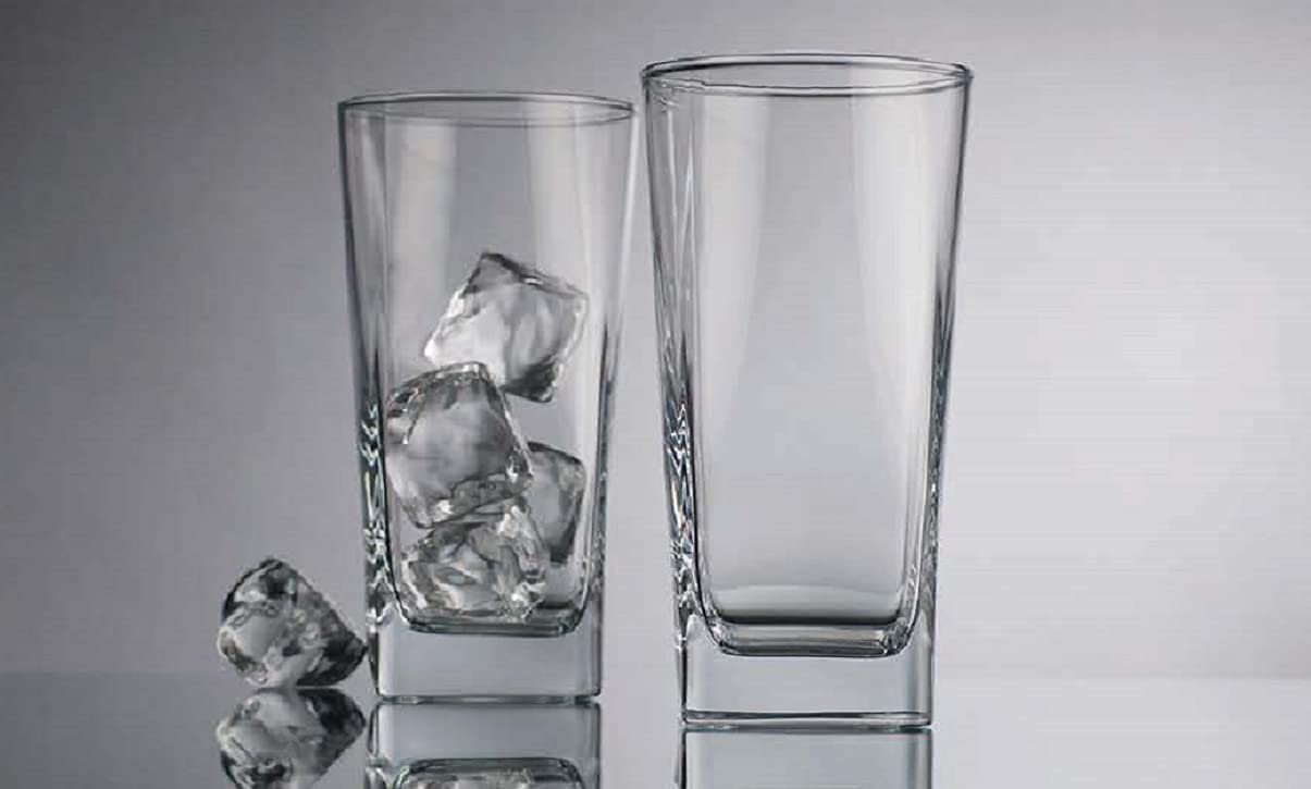 Home Essentials & Beyond Highball Glasses 16 Oz. Set of 4 Tall Square Glass Cups Premium Quality Beverage Cooler Glassware. Uses for Bar Glasses, Water, Juice, and Cocktails.