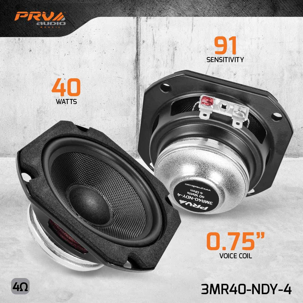 PRV AUDIO 3-inch Full-Range Neodymium Speaker 3MR40-NDY-4 PRO Audio Midrange with 40 Watts Power Handling, 4 Ohm, and Versatile Performance for Car Audio Applications (Single)