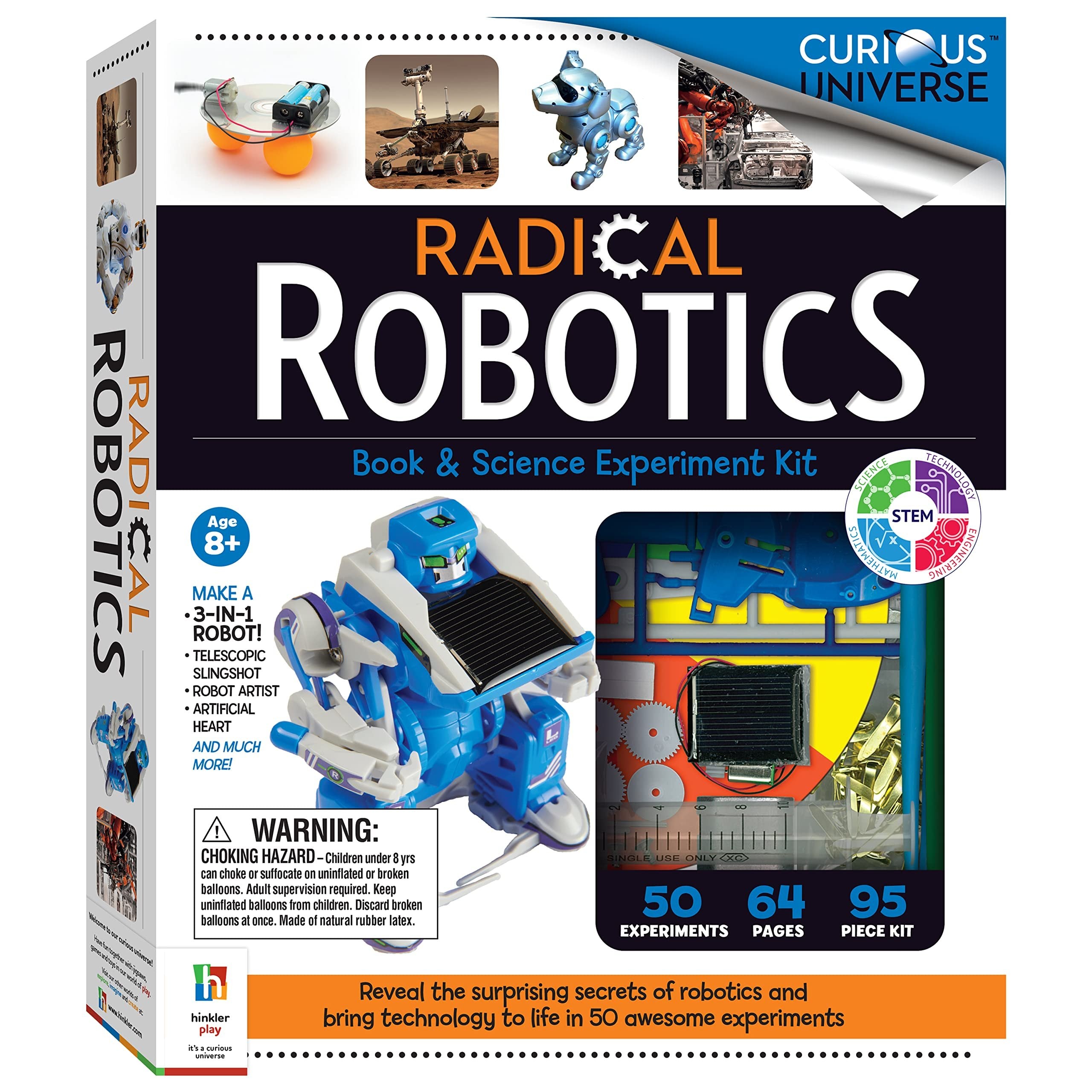 Curious Universe - Radical Robotics Science Kit - 50 Science Experiments with 95 Piece Kit - DIY Science and Robotics for Kids - Build Rocket Car - Create Robot - STEM Skills for Kids Aged 8 to 14