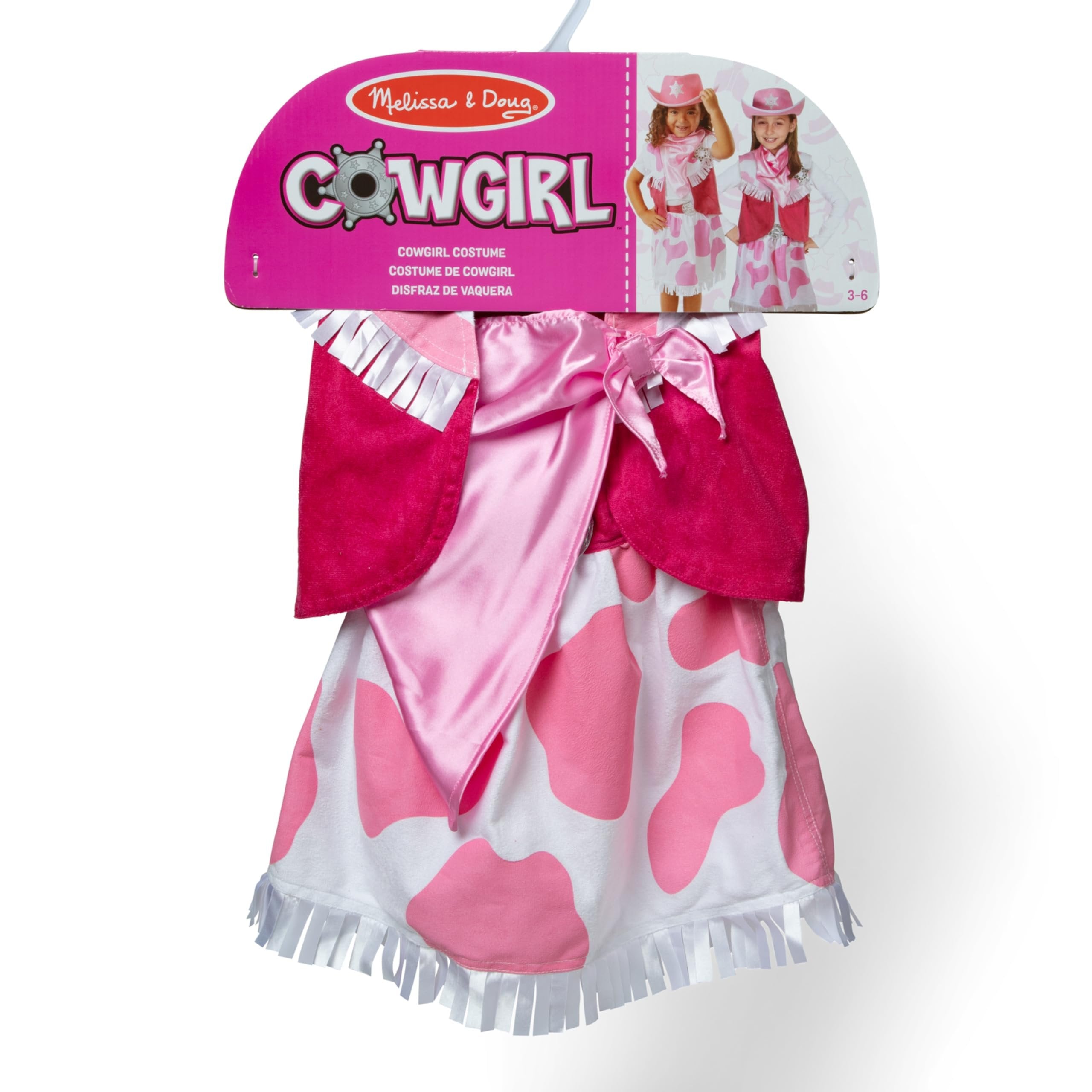 Melissa & Doug Cowgirl Role Play Costume Set (5pcs) - Skirt, Hat, Vest, Badge, Scarf Pink, Child 3-6