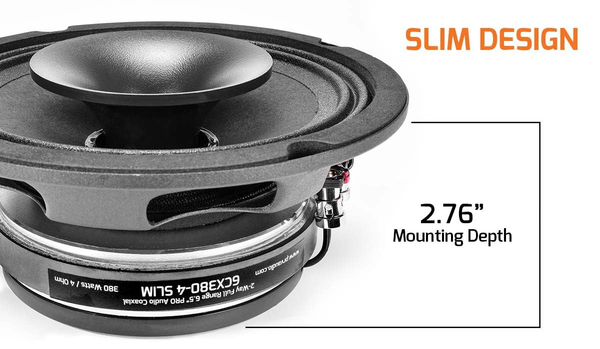 PRV AUDIO 6.5" Shallow Coaxial Car Audio Speaker 6CX380-4 Slim Loudspeaker with Built-in Tweeter Driver and Grill Included 380 Watts 4 Ohm (Single)
