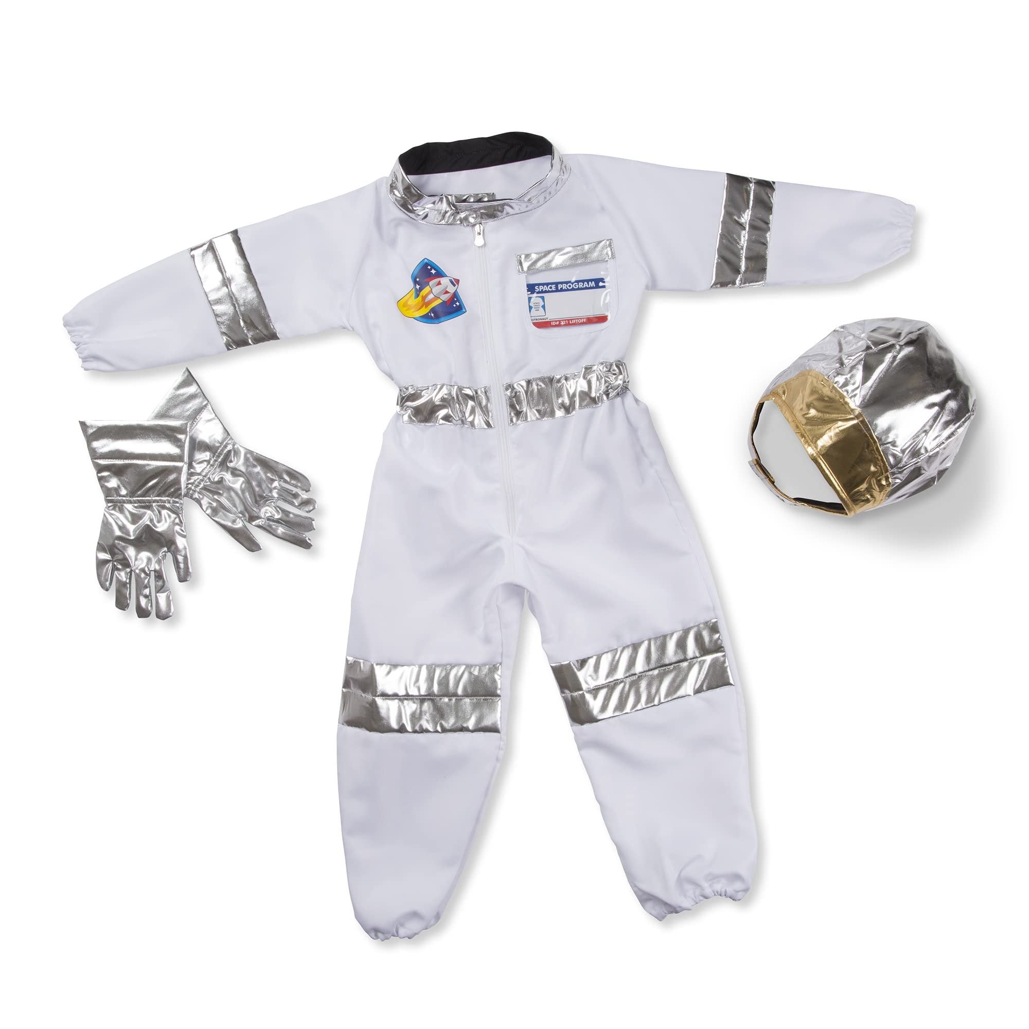 Melissa & Doug Astronaut Role Play Space Costume Set (5 pcs) - Jumpsuit, Helmet, Gloves, Name Tag