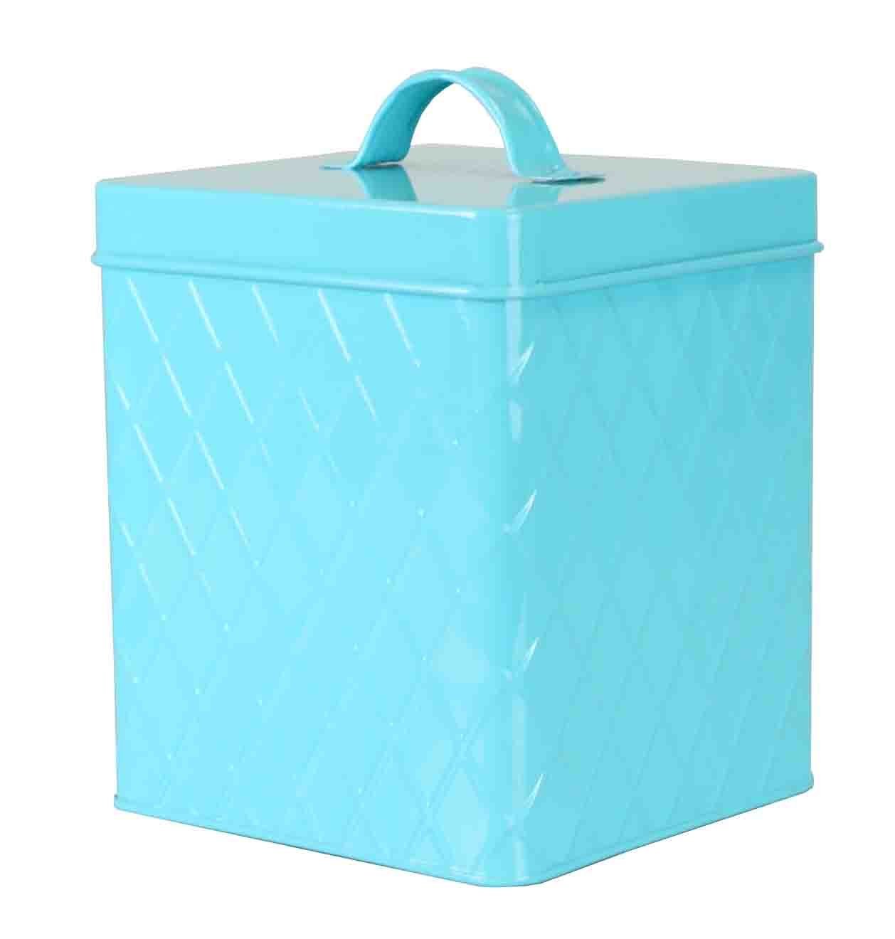 Home Basics Tin Kitchen Food Storage Organization Canister Collection (Large Canister with Cover, Turquoise)