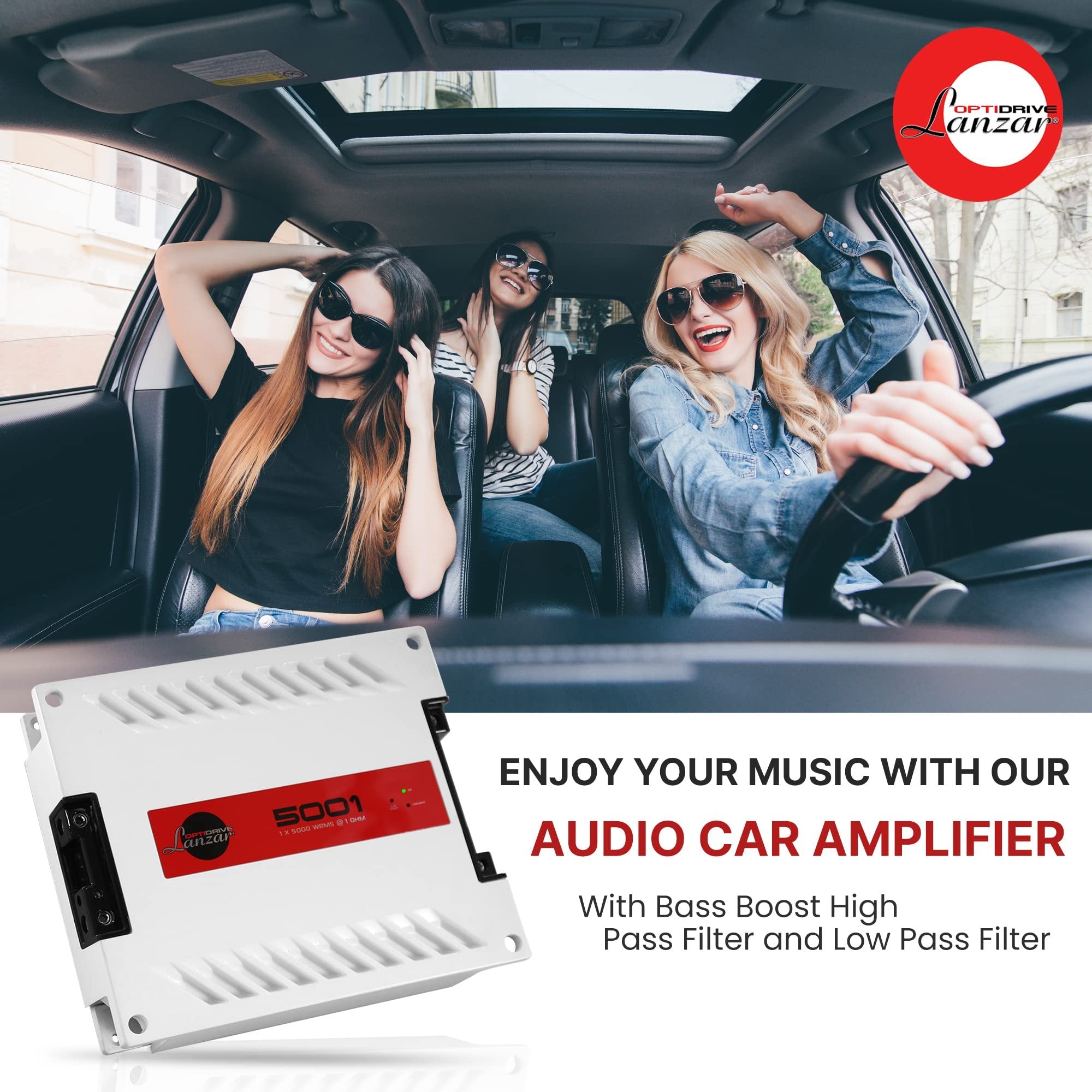 Jovial One Channel Car Audio Mono Amplifier, 6200 Watt Max @ 1 Ohm High-Powered Mono Car Amplifier with with Bass Boost High Pass Filter and Low Pass Filter, Cooling Fans, White