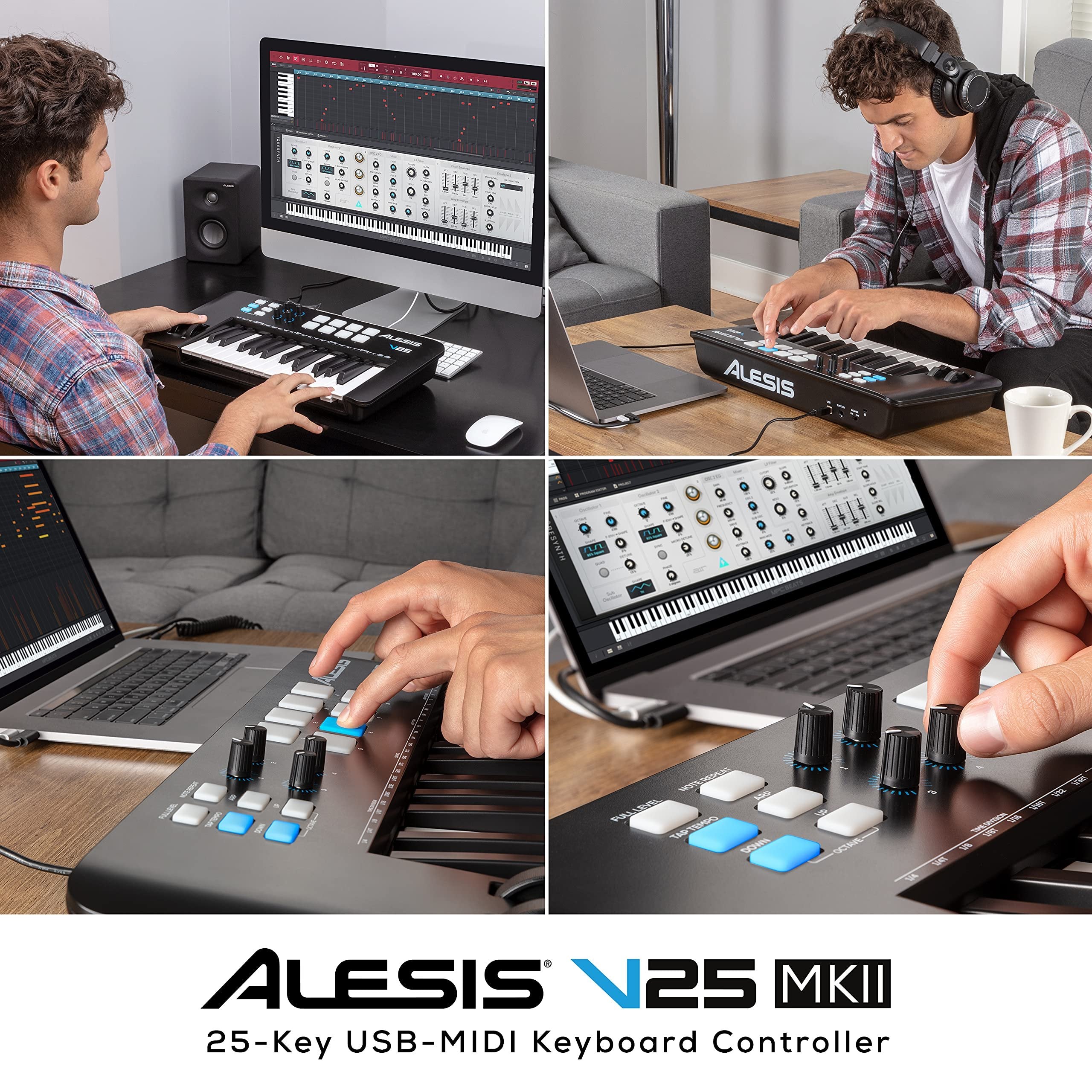 Alesis V25 MKII USB MIDI Keyboard Controller with 25 Velocity Sensitive Keys, 8 Full Level Pads, Arpeggiator, Pitch/Mod Wheel, Note Repeat and Software Suite,black