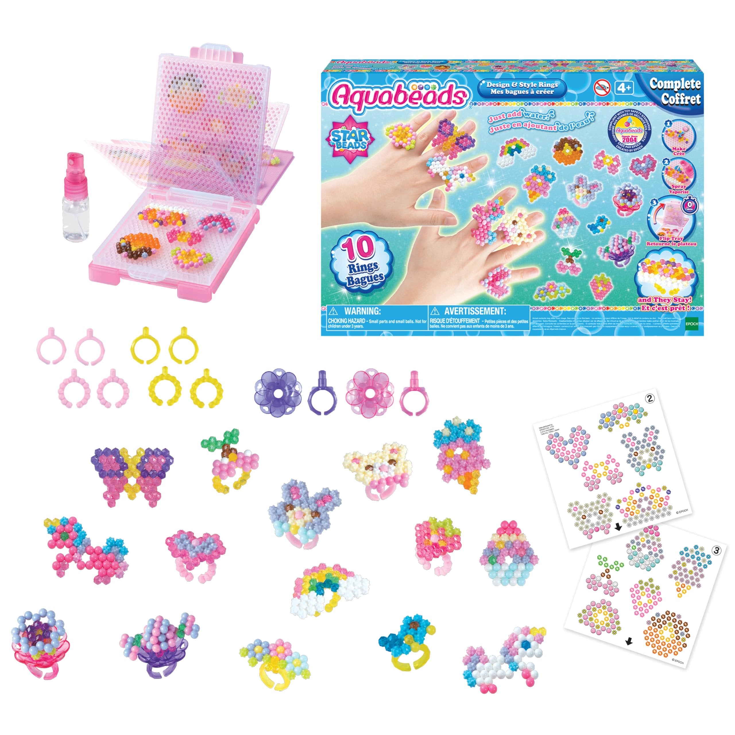 Aquabeads Design & Style Rings Complete Arts & Crafts Bead Kit for Children - Create 10 Unique Wearable Rings
