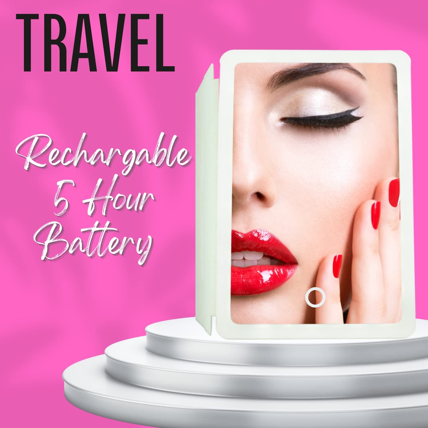 Onyx Professional Portable LED Makeup Mirror with Lights – Handheld or Stand Up Mirror - Folding, Dimmable, Rechargeable, Distortion Free Cosmetic Mirror - Must Have Travel Accessory for Women