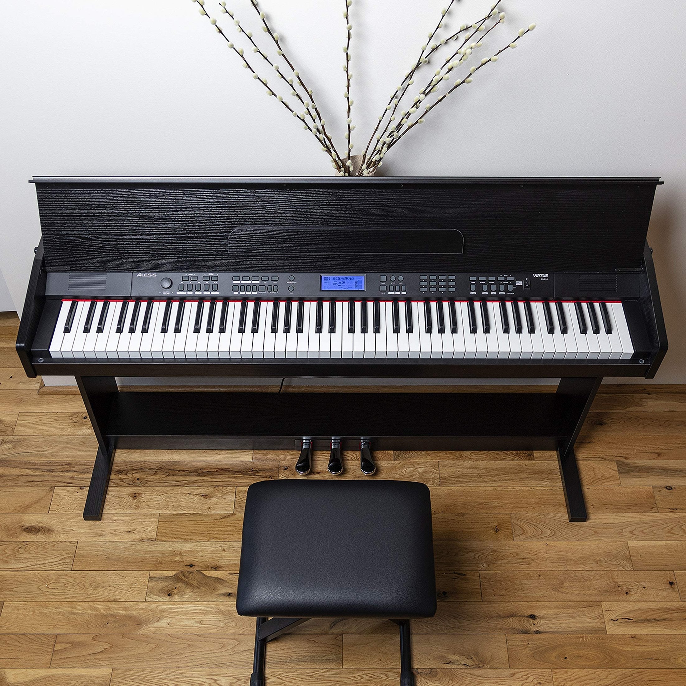 Alesis Virtue - 88-Key Beginner Digital Piano with Full-Size Velocity-Sensitive Keys, Lesson Mode, Power Supply, Built-In Speakers, 360 Premium Voices and 3 Months of Skoove Lessons Included