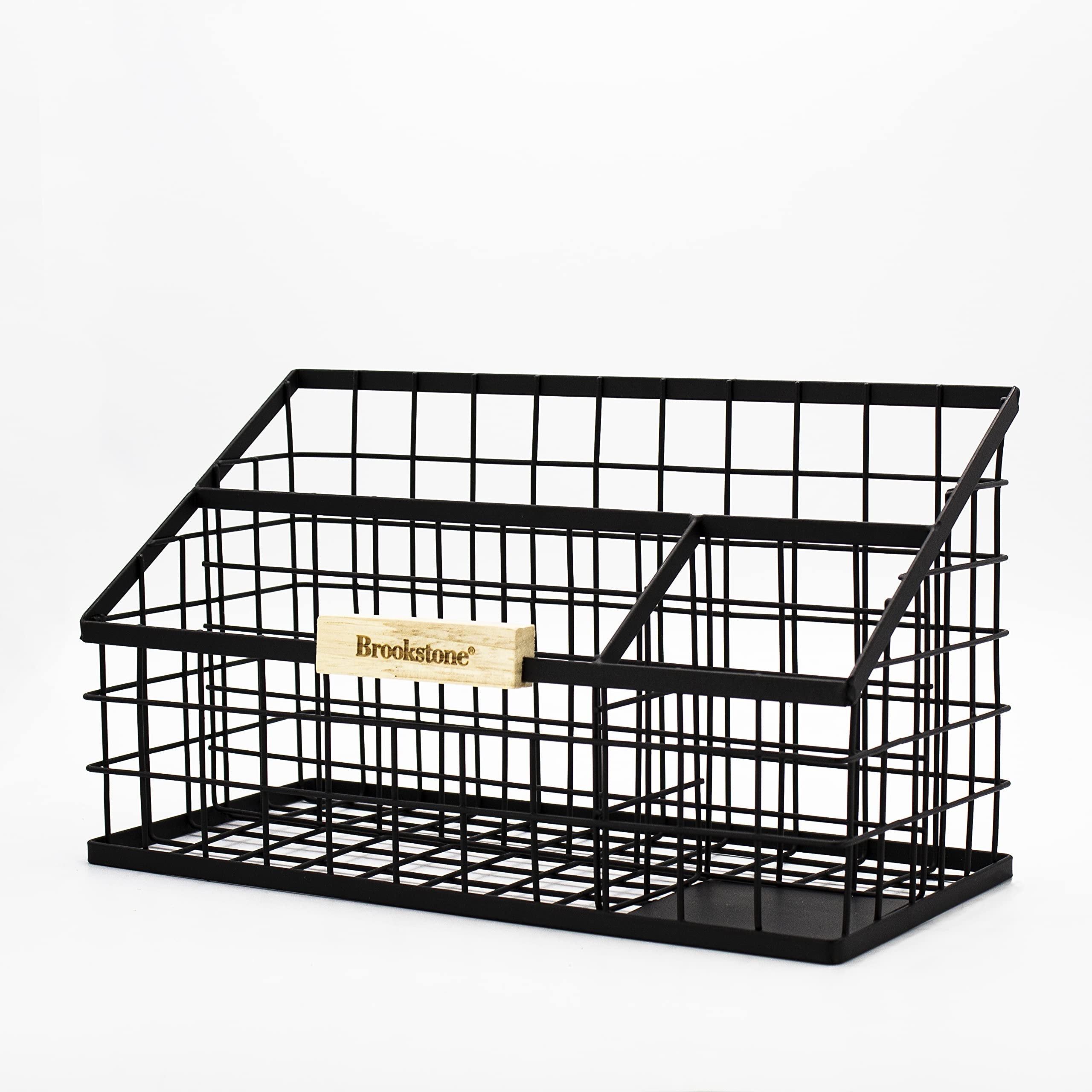Brookstone BKH8002, Desk Organizer, Sectional Office Pen Caddy, Stockholm Desktop Collection, Black Finish Steel Pencil Holder
