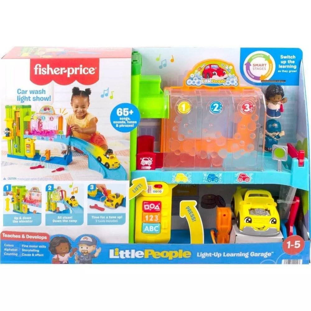 Fisher-Price Little People Toddler Toy Light-Up Learning Garage, Electronic Playset with Car & Figures for Preschool Pretend Play Kids Ages 1+ Years