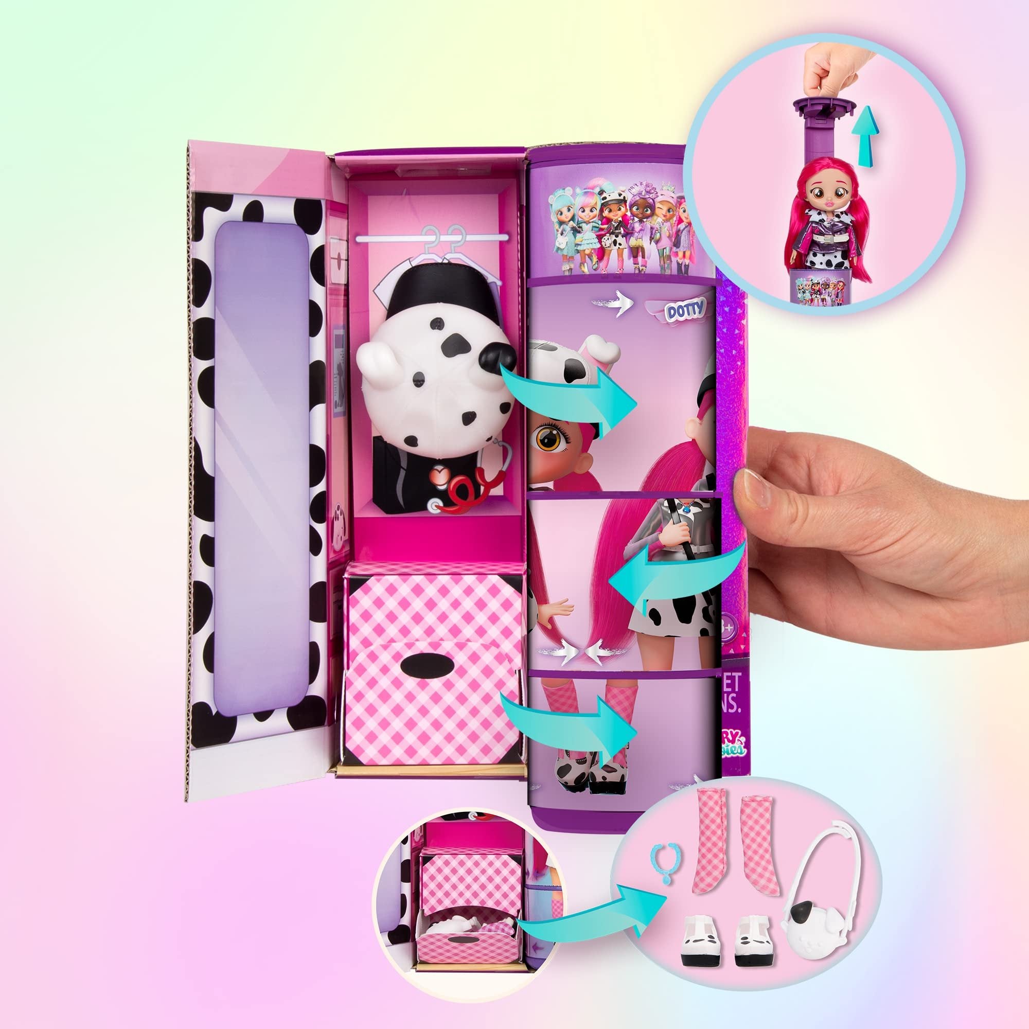 Cry Babies BFF Dotty Fashion Doll with 9+ Surprises Including Outfit and Accessories for Fashion Toy, Girls and Boys Ages 4 and Up, 7.8 Inch Doll