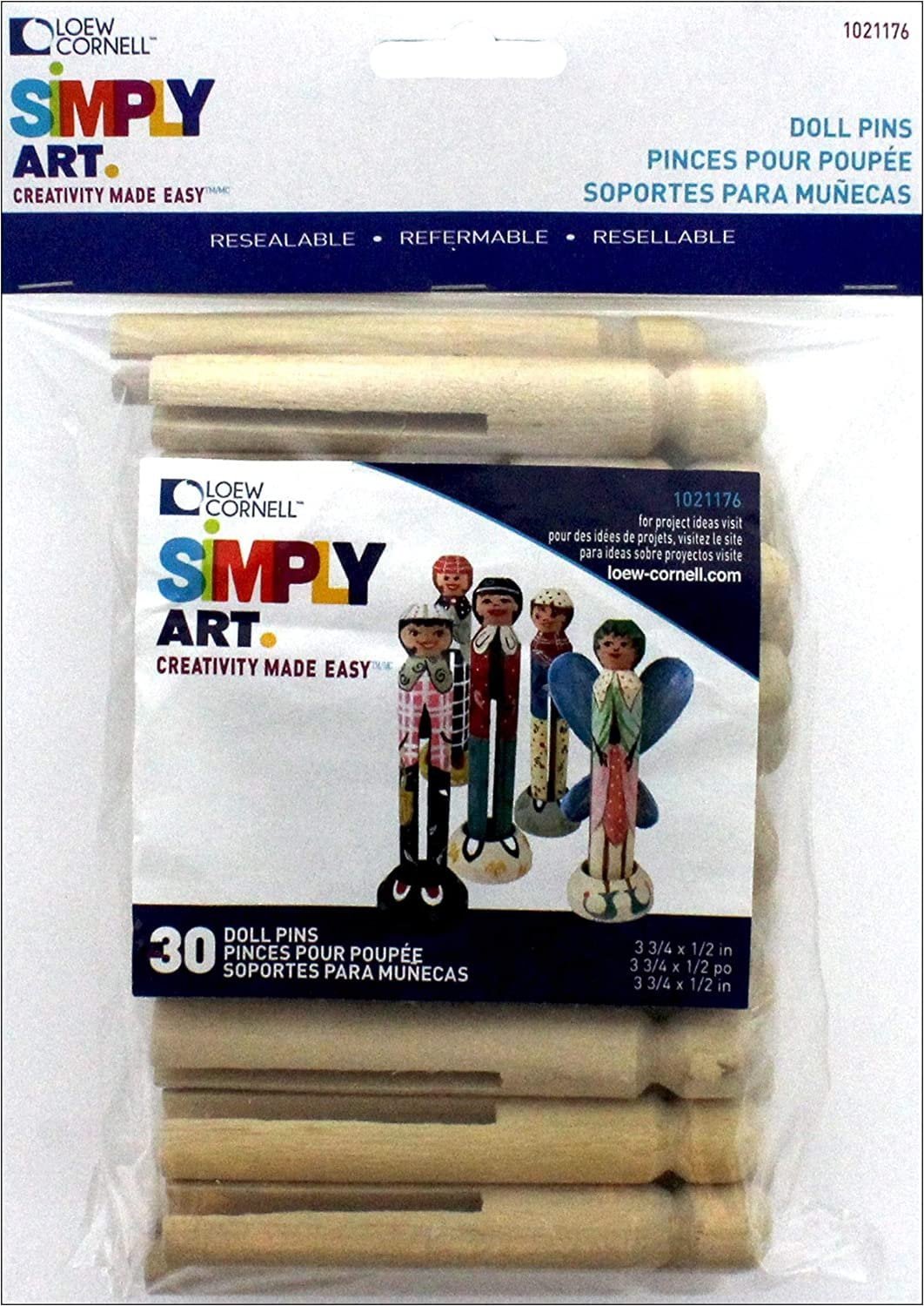 Loew Cornell Simply Art Wood Round Doll Pins 30 ct.