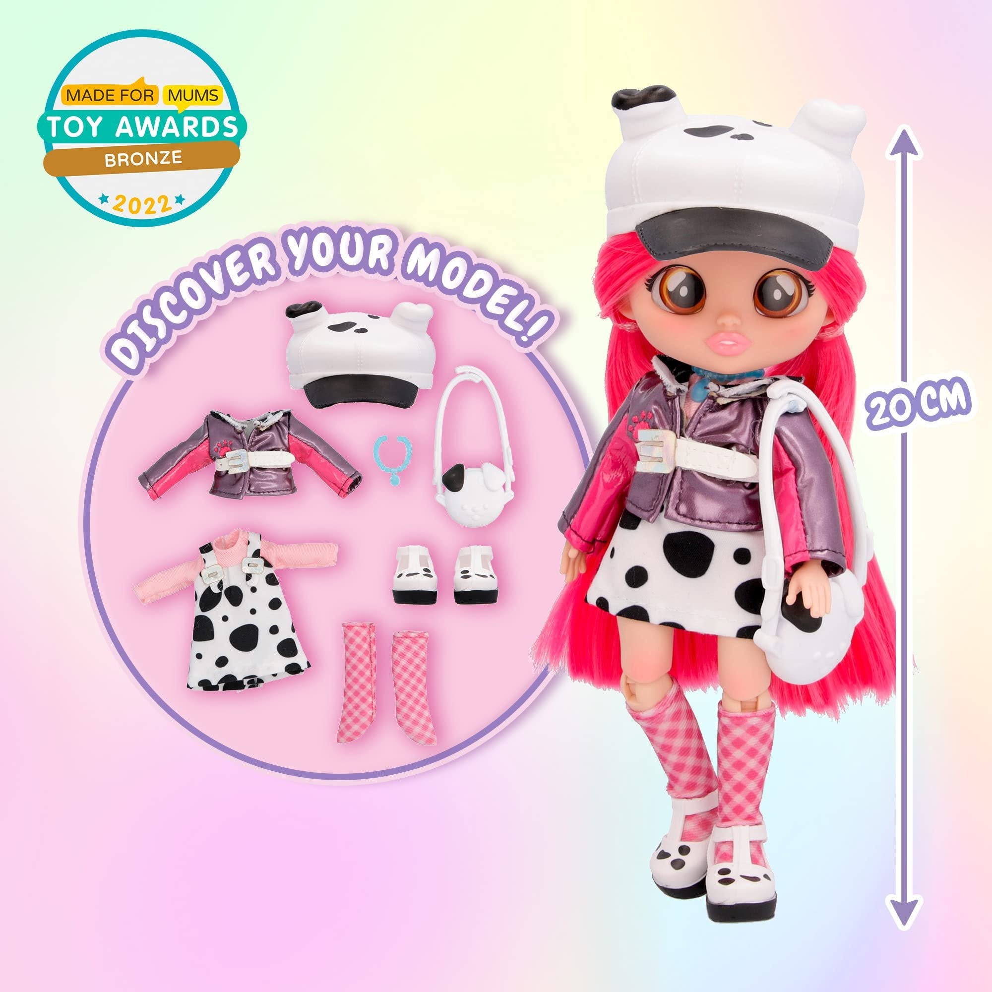 Cry Babies BFF Dotty Fashion Doll with 9+ Surprises Including Outfit and Accessories for Fashion Toy, Girls and Boys Ages 4 and Up, 7.8 Inch Doll