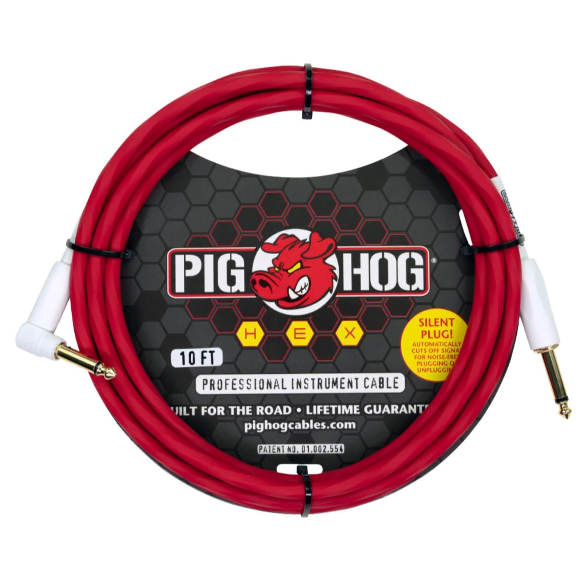 Pig Hog PHSH10CAR Hex Series Silent Cable, Candy Apple Red, 10 Feet