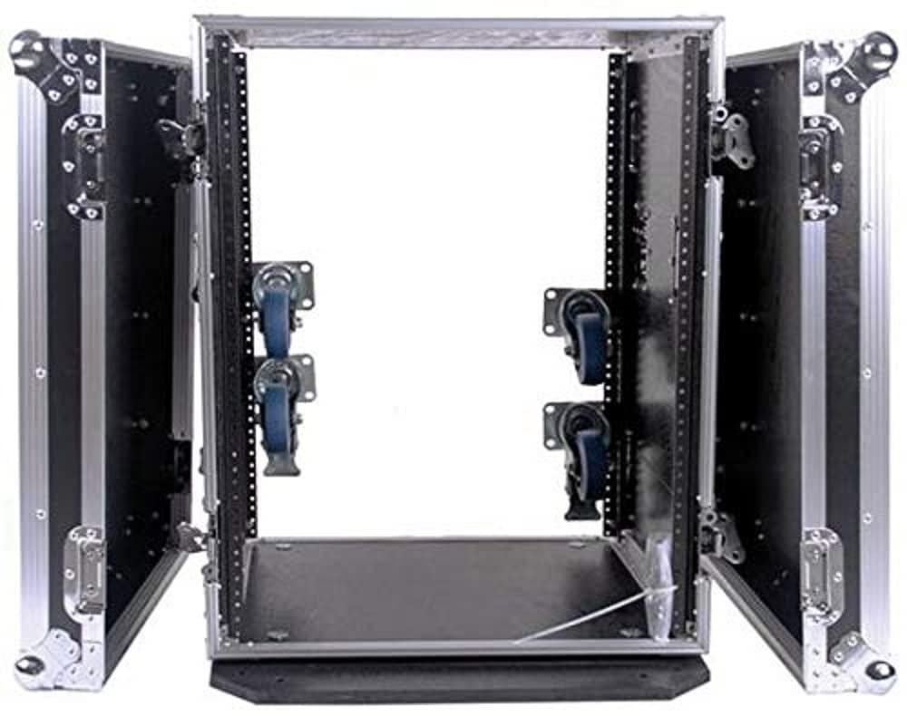 DEEJAY LED Durable Rack With Wheels 14u Dj Amplifier Case With 18-inch Standard Depth Electronics Equipment Safe Travel Case Designed For Tour Four Chrome Plated Spring Load Retract Handles TBH14UADW