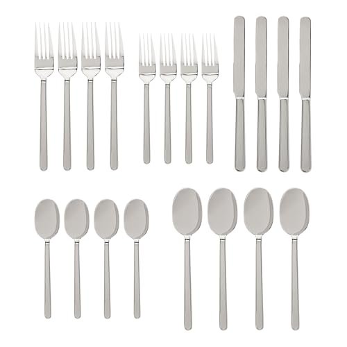 Godinger 20 Piece Flatware Set with 4 Dinner Forks, 4 Salad Forks, 4 Tablespoons, 4 Teaspoons and Knifes, 18/0 Stainless Steel Rail Mirror, Set of 4